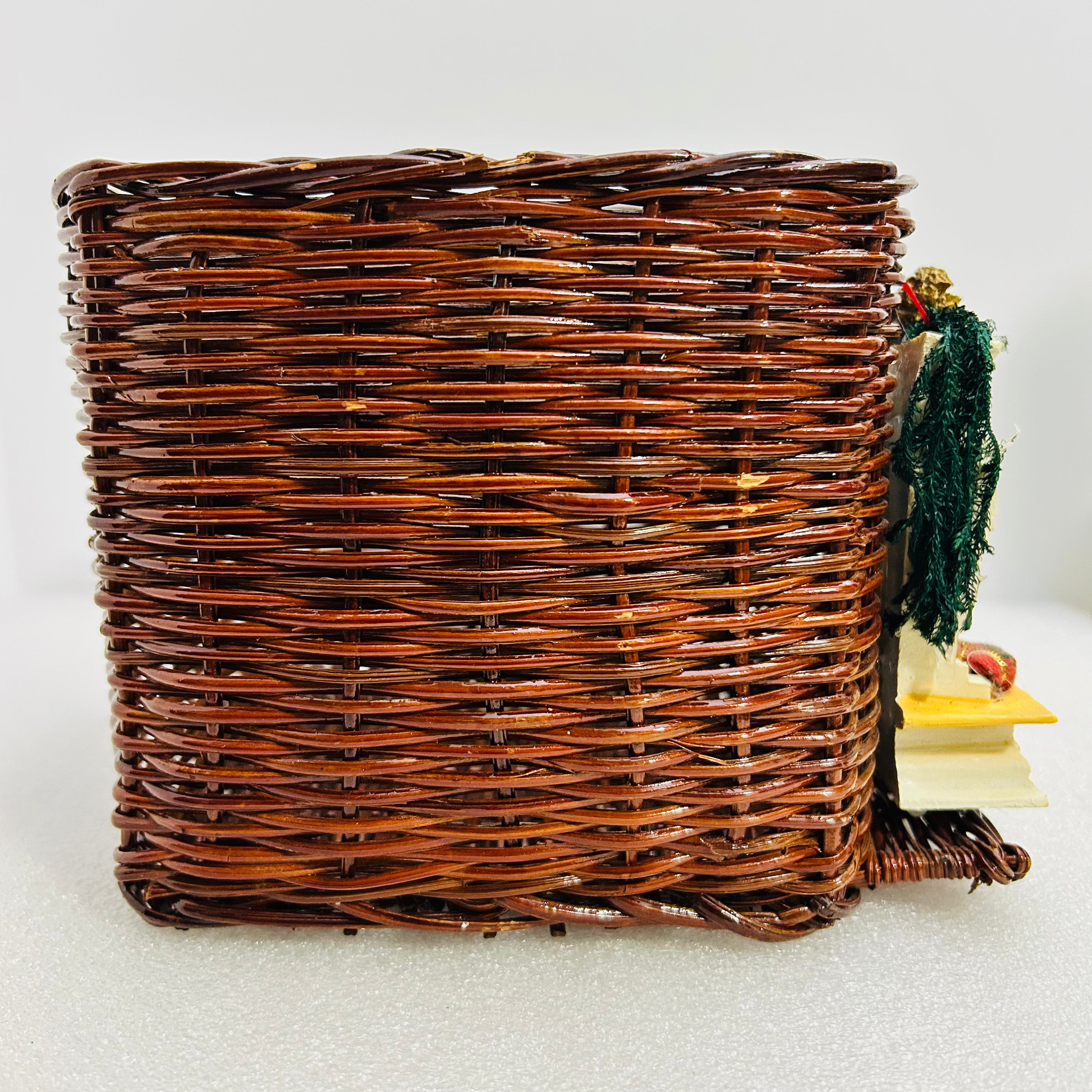 Vintage Wicker Christmas Basket Fireplace Teddy Bear Decor 6”