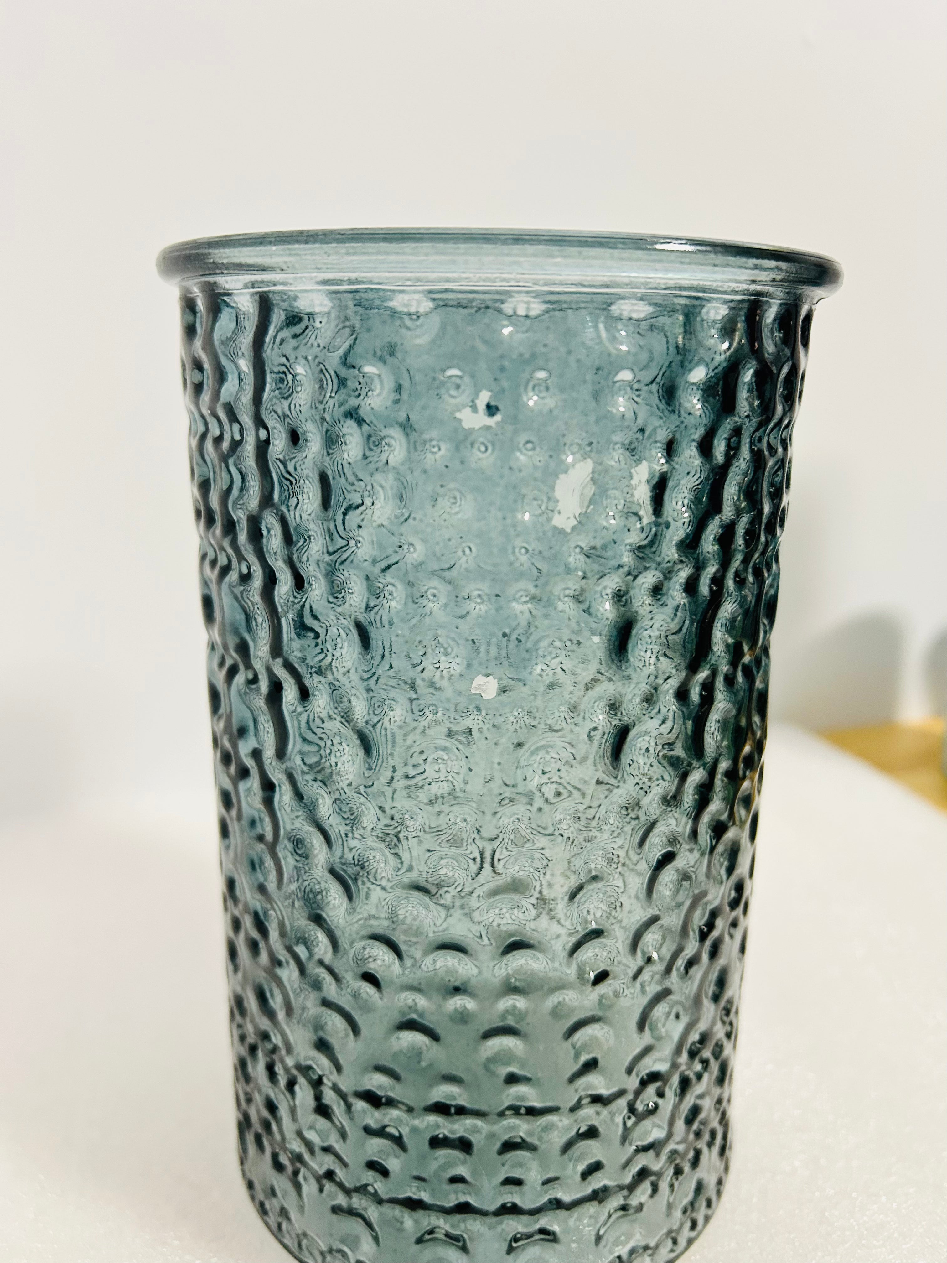 Vintage Anchor Hocking Bubble Mold Blue Glass Vase 7.75”