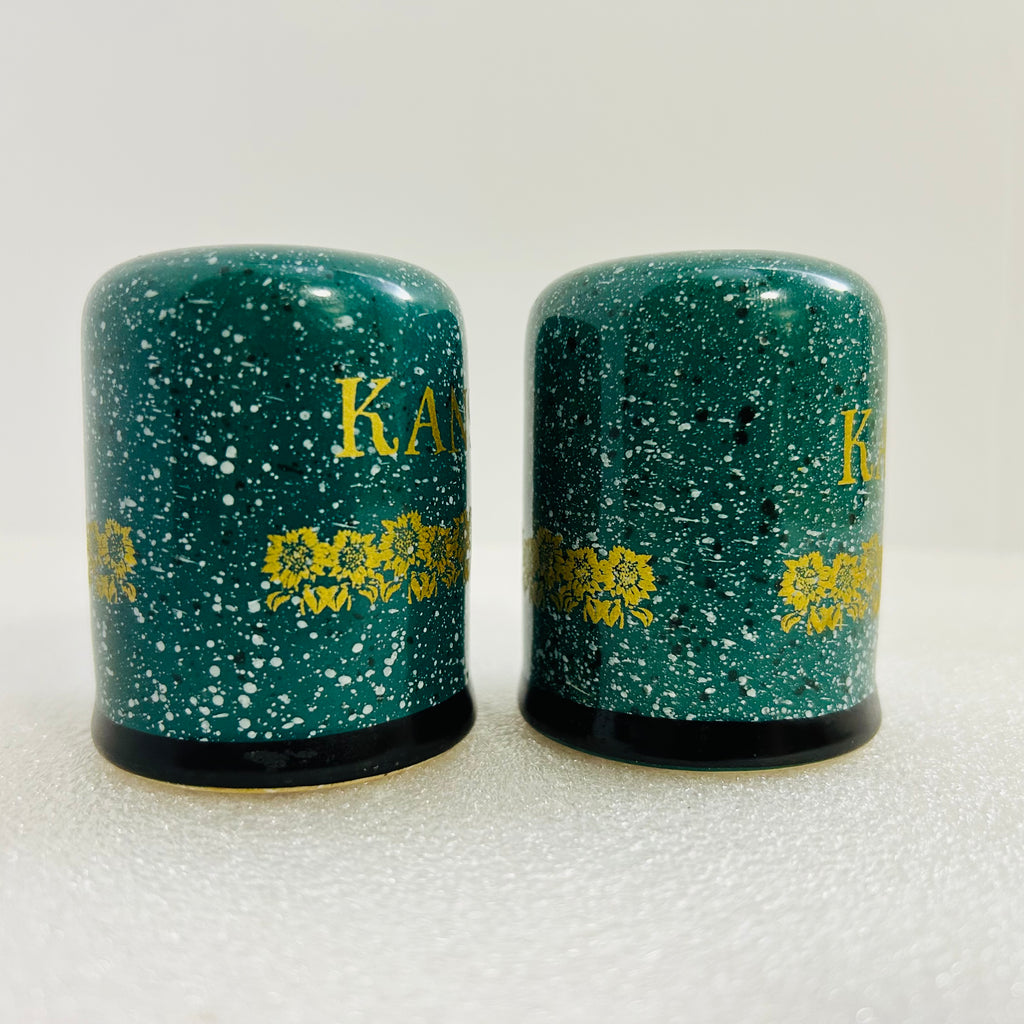 Vintage Kansas Sunflower Salt & Pepper Shakers Green Speckled