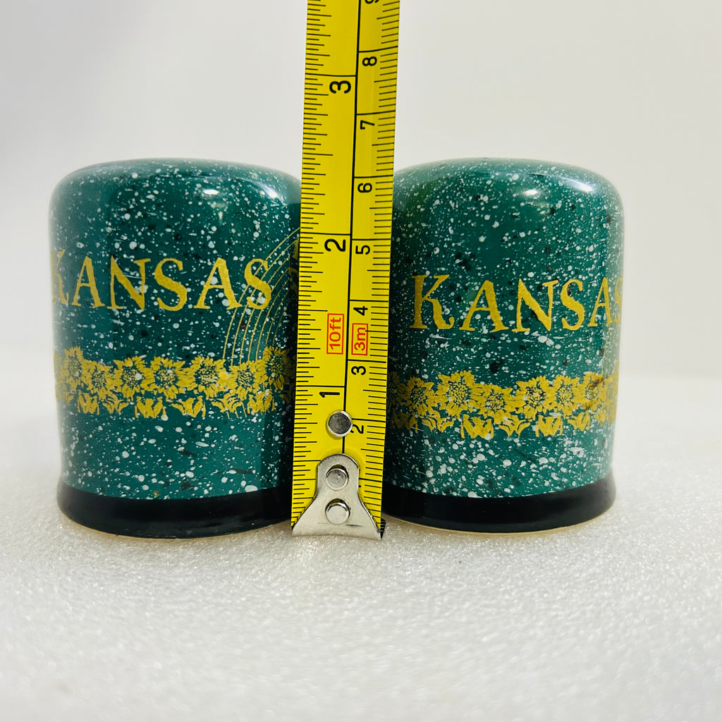 Vintage Kansas Sunflower Salt & Pepper Shakers Green Speckled