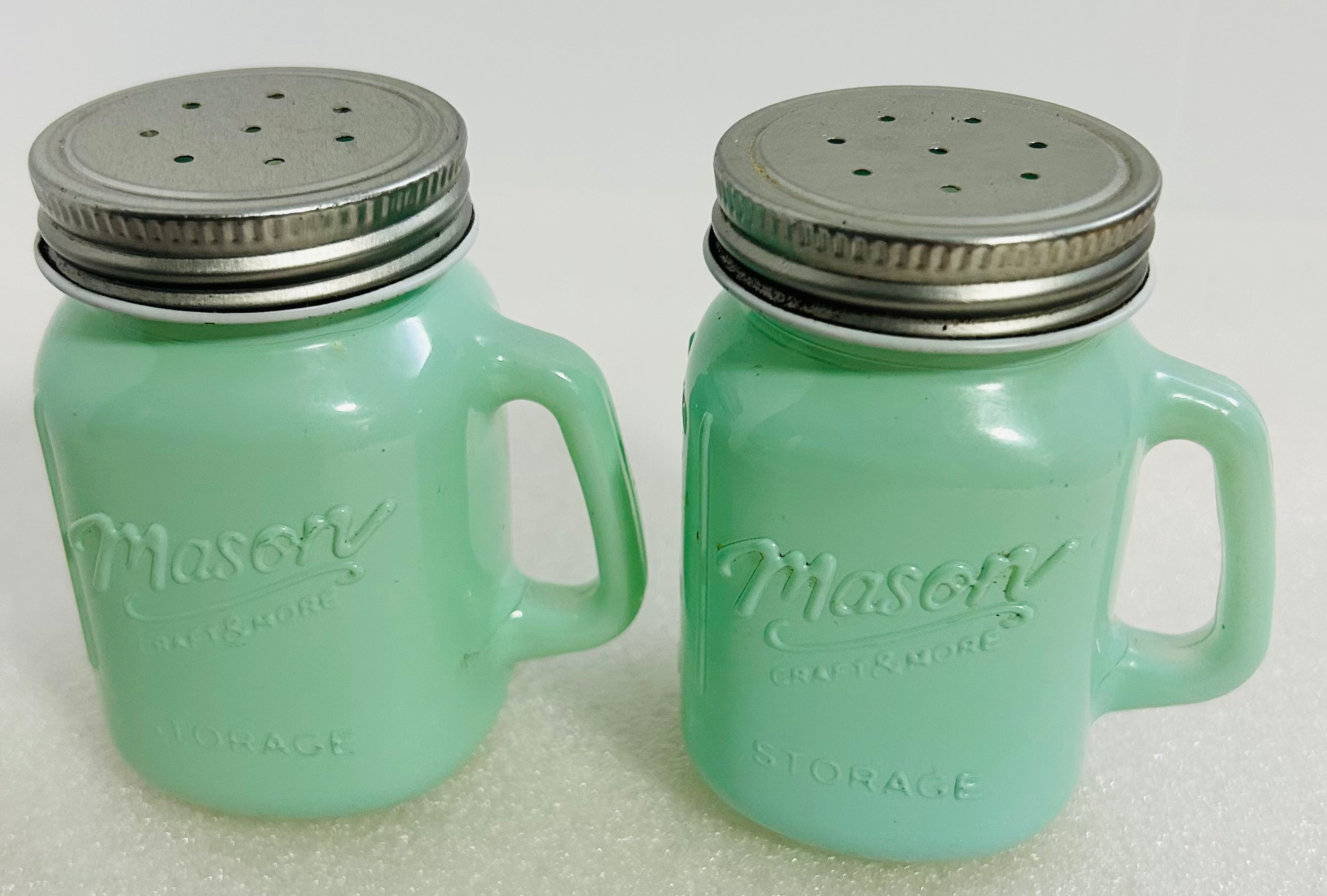 Mason Craft & More Jadeite Salt Pepper Shakers Set Green Glass