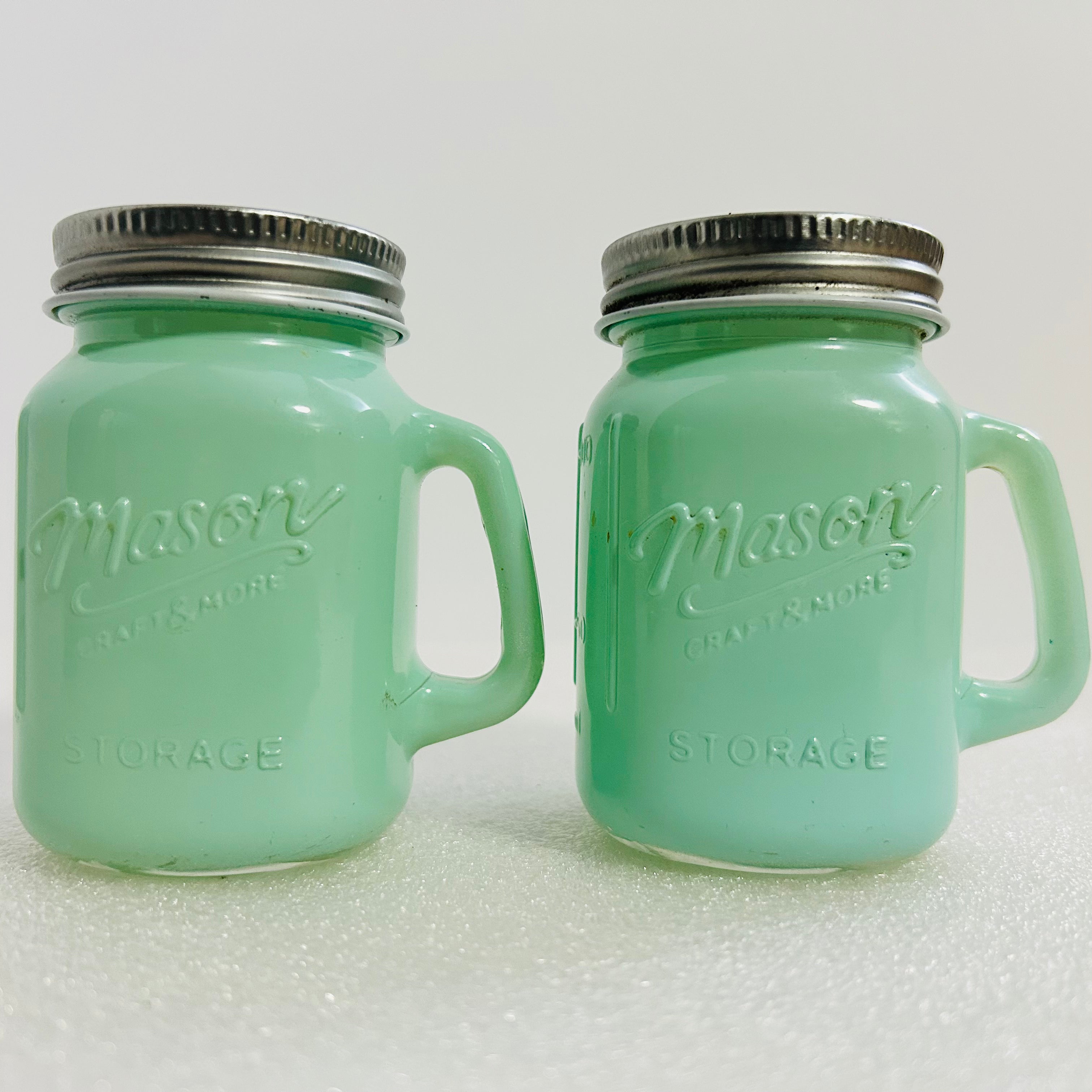Mason Craft & More Jadeite Salt Pepper Shakers Set Green Glass