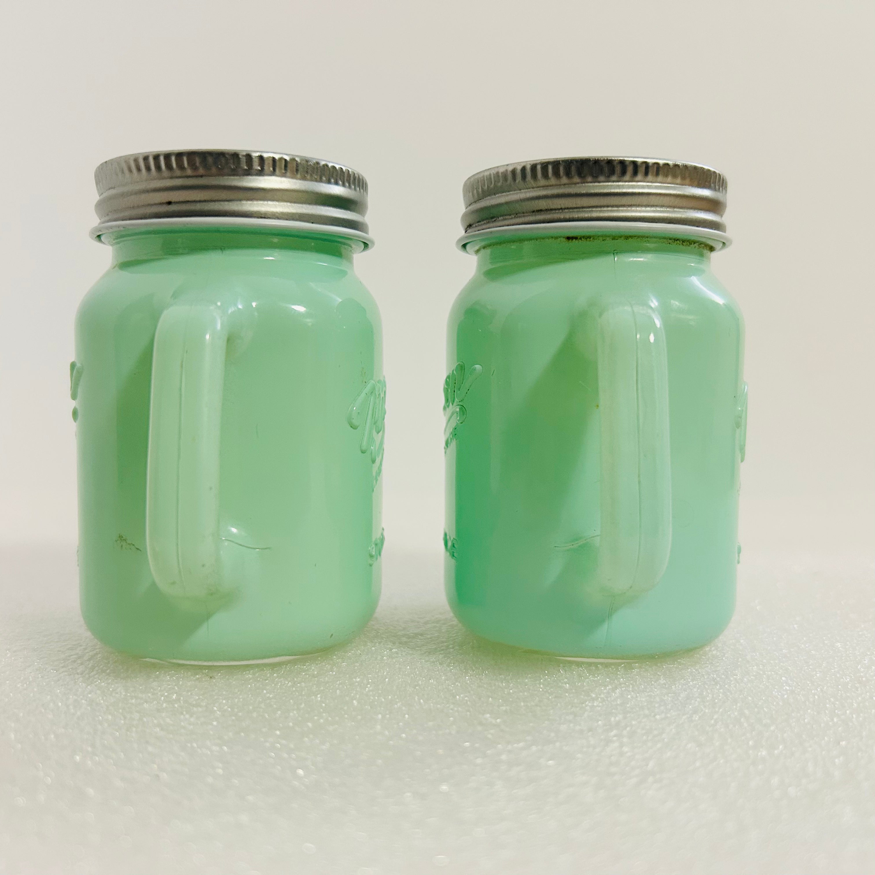 Mason Craft & More Jadeite Salt Pepper Shakers Set Green Glass