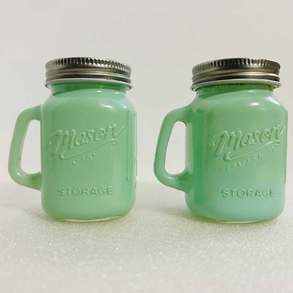 Mason Craft & More Jadeite Salt Pepper Shakers Set Green Glass