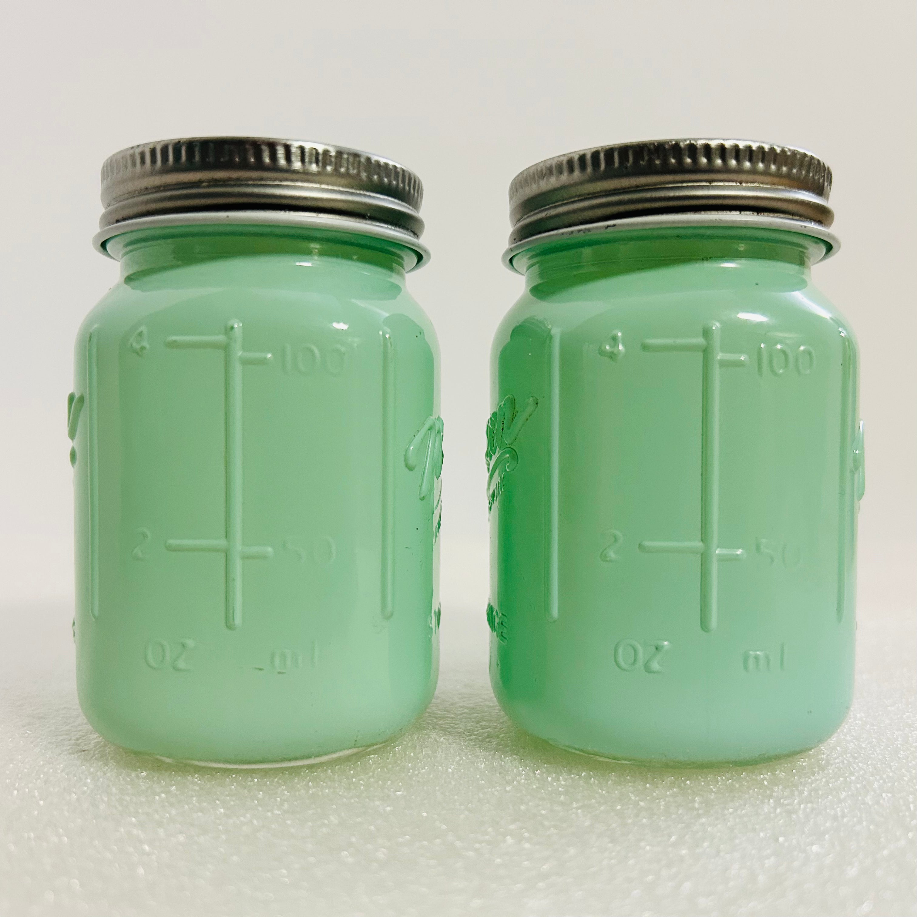 Mason Craft & More Jadeite Salt Pepper Shakers Set Green Glass