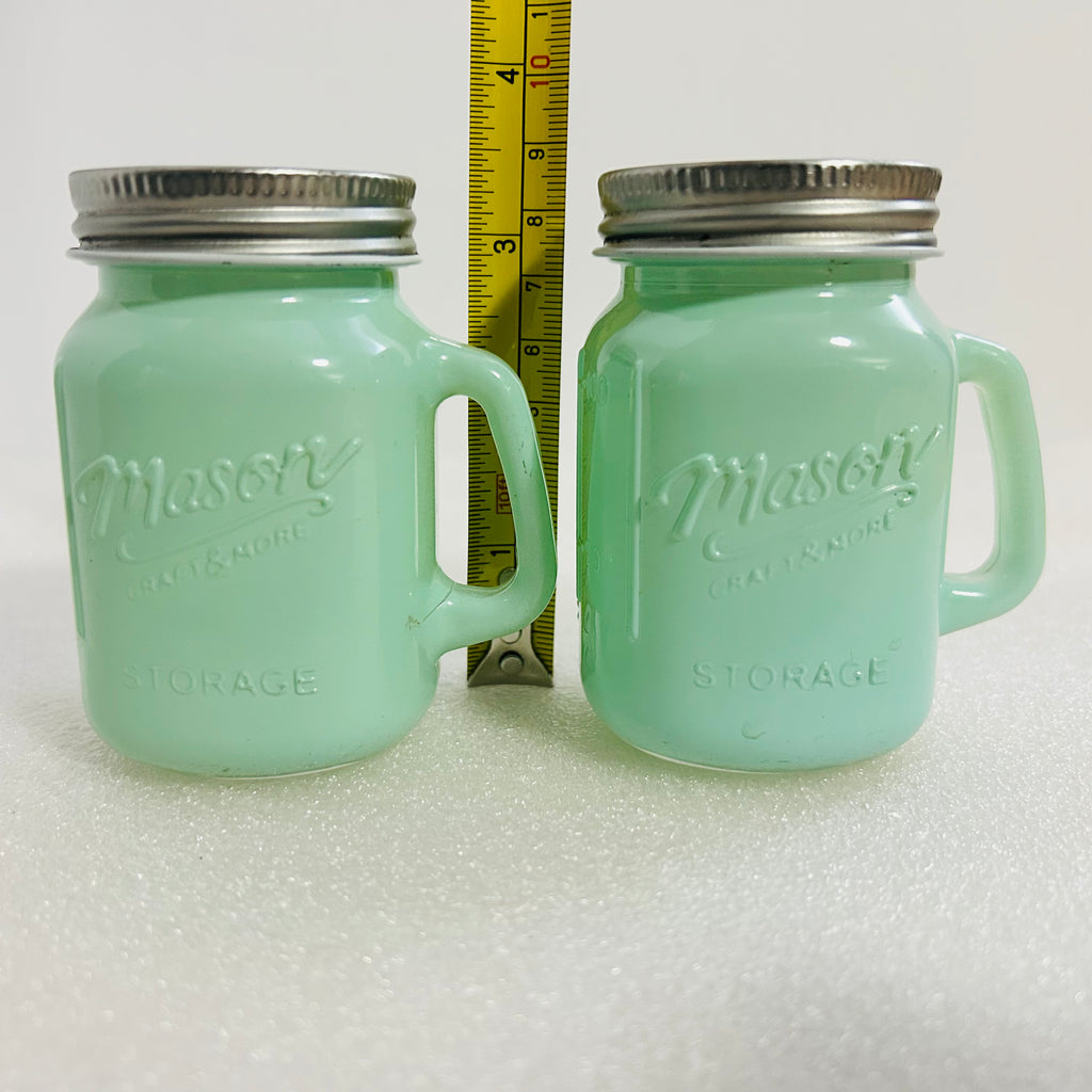 Mason Craft & More Jadeite Salt Pepper Shakers Set Green Glass
