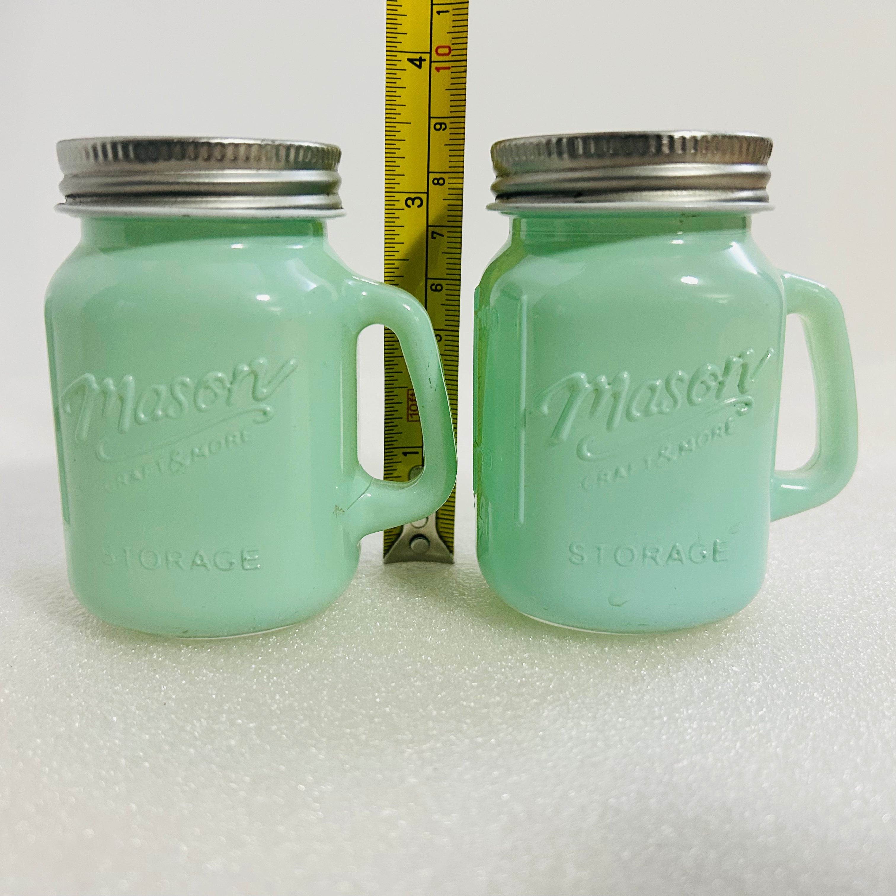 Mason Craft & More Jadeite Salt Pepper Shakers Set Green Glass
