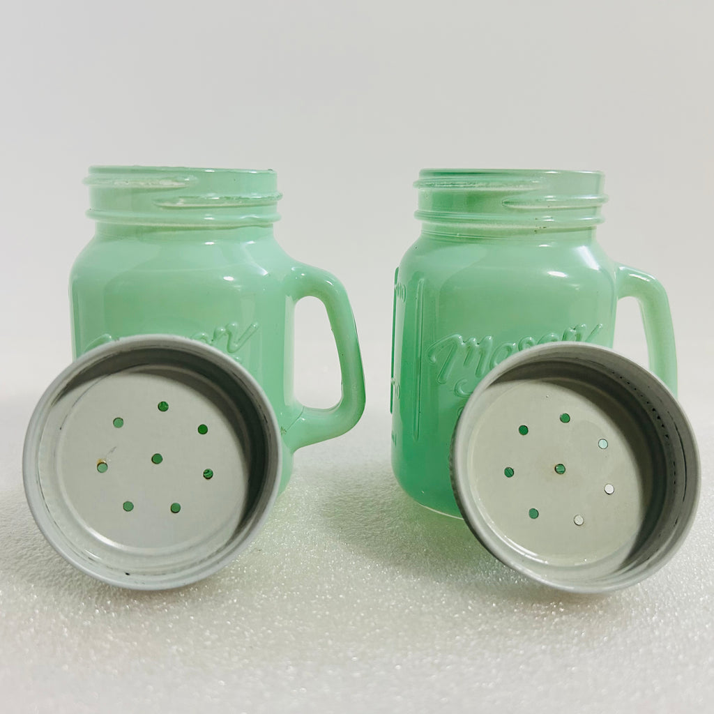 Mason Craft & More Jadeite Salt Pepper Shakers Set Green Glass