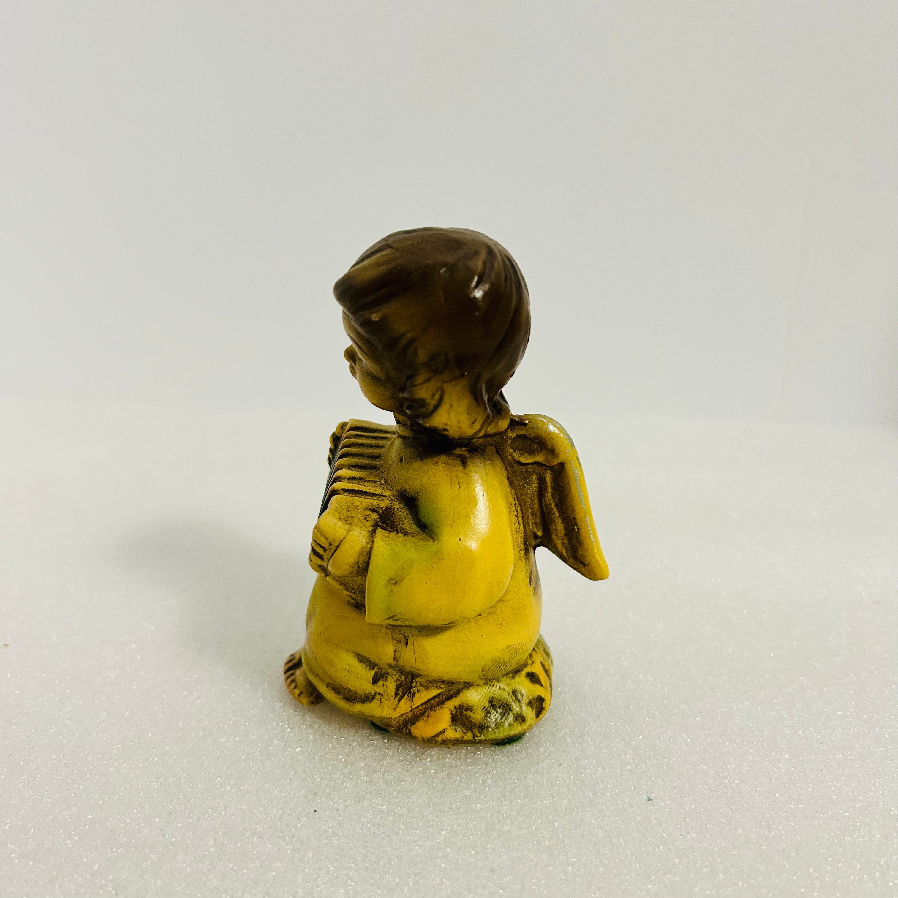 Vintage Chalkware Angel Figurine Accordion 4” Yellow Gold MCM