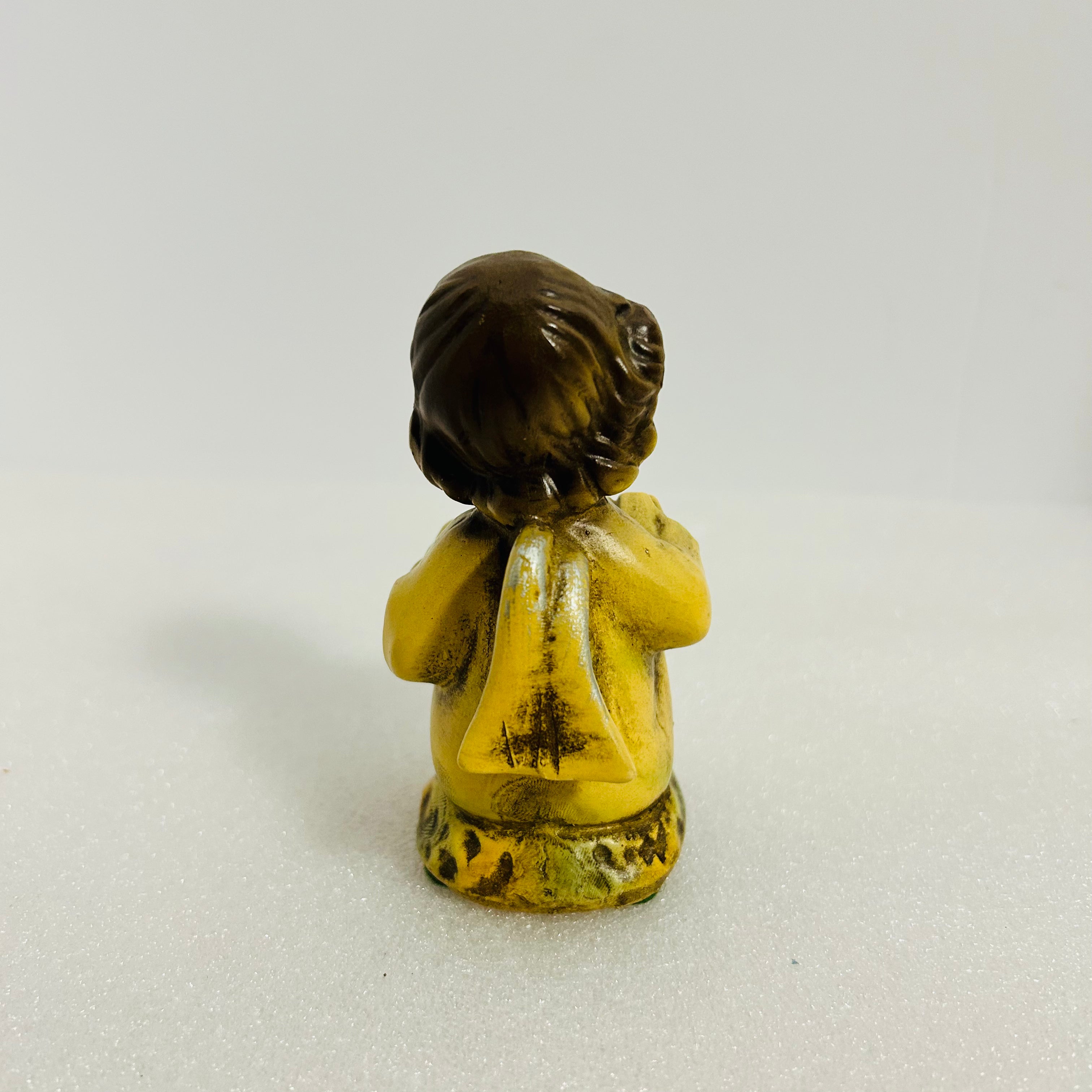 Vintage Chalkware Angel Figurine Accordion 4” Yellow Gold MCM