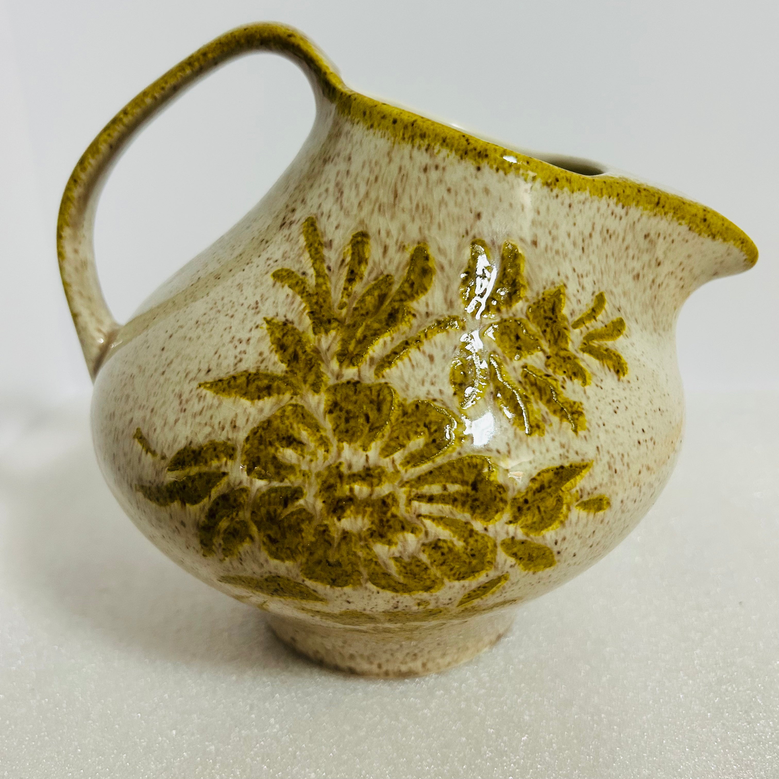 Vintage Red Wing Damask Creamer Pitcher Green Floral Pottery USA
