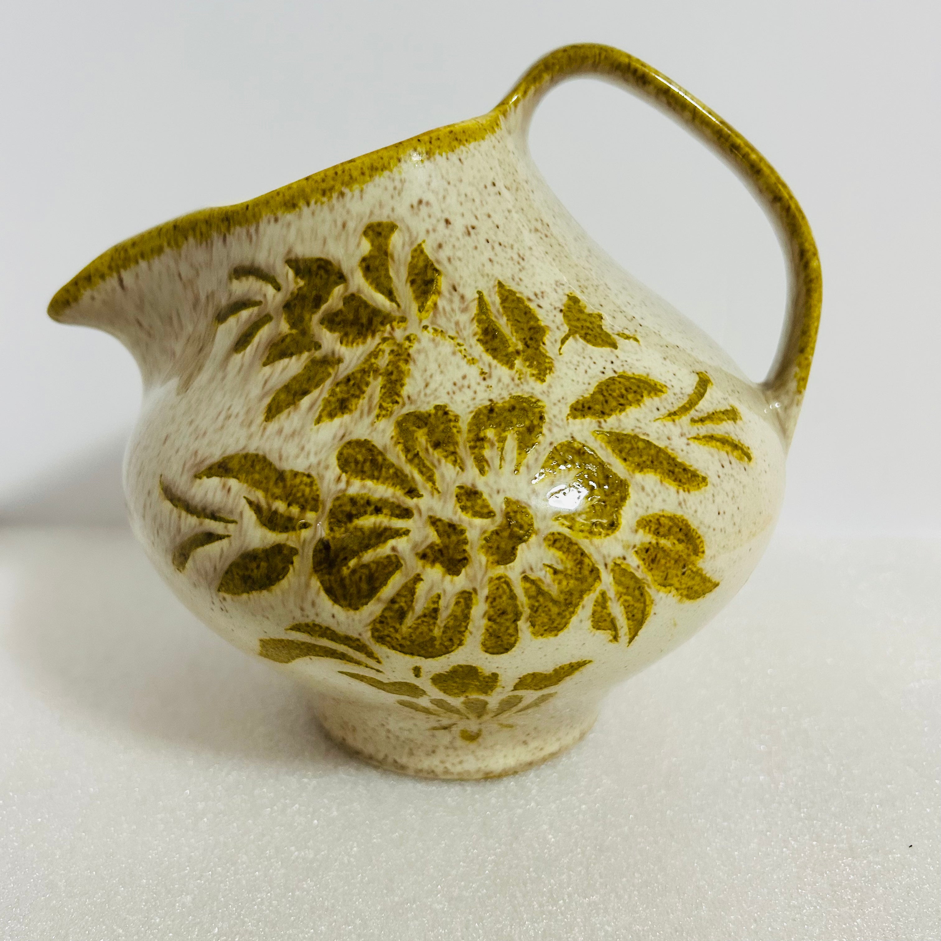 Vintage Red Wing Damask Creamer Pitcher Green Floral Pottery USA