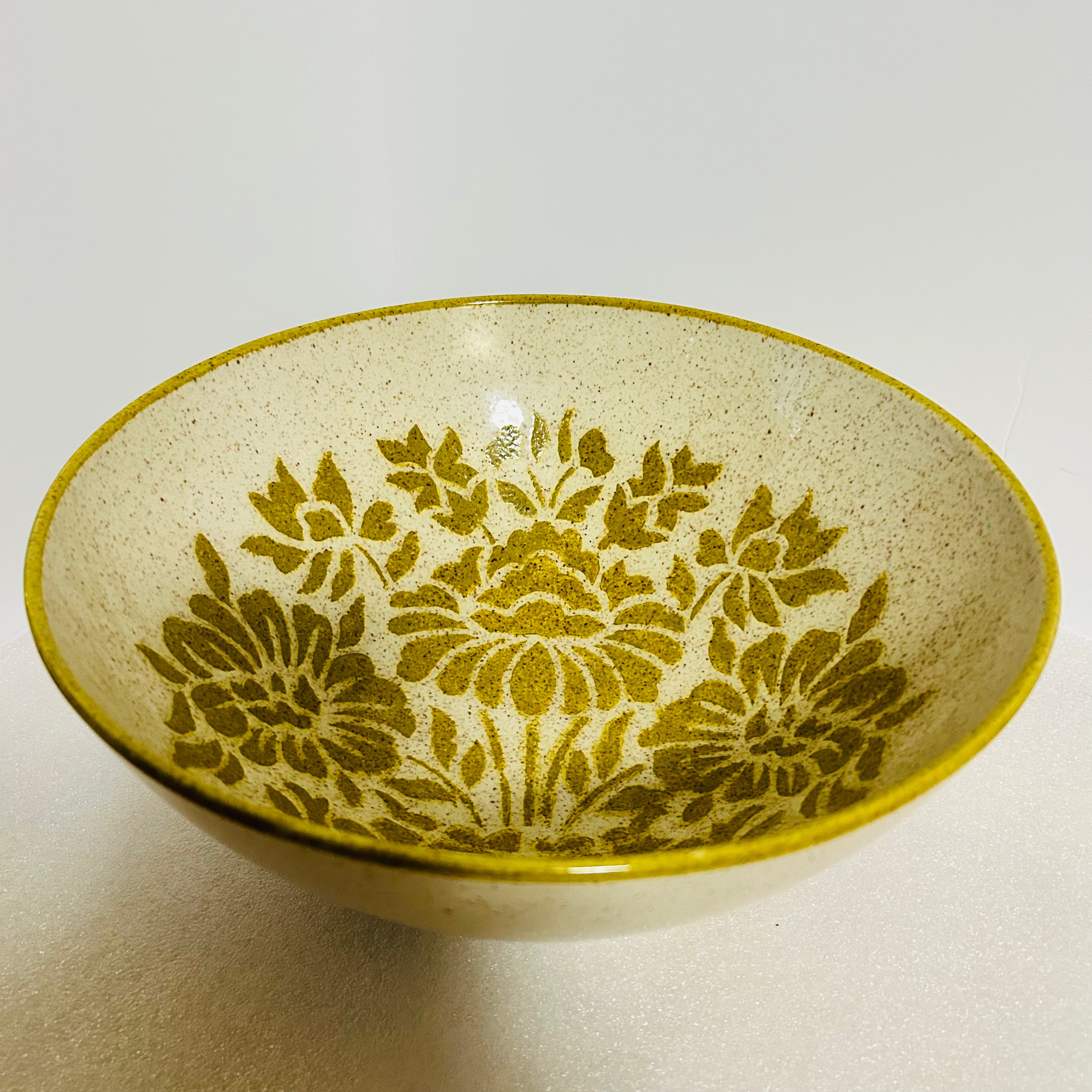 Vintage Red Wing Damask Large 11” Serving Bowl Green Floral USA