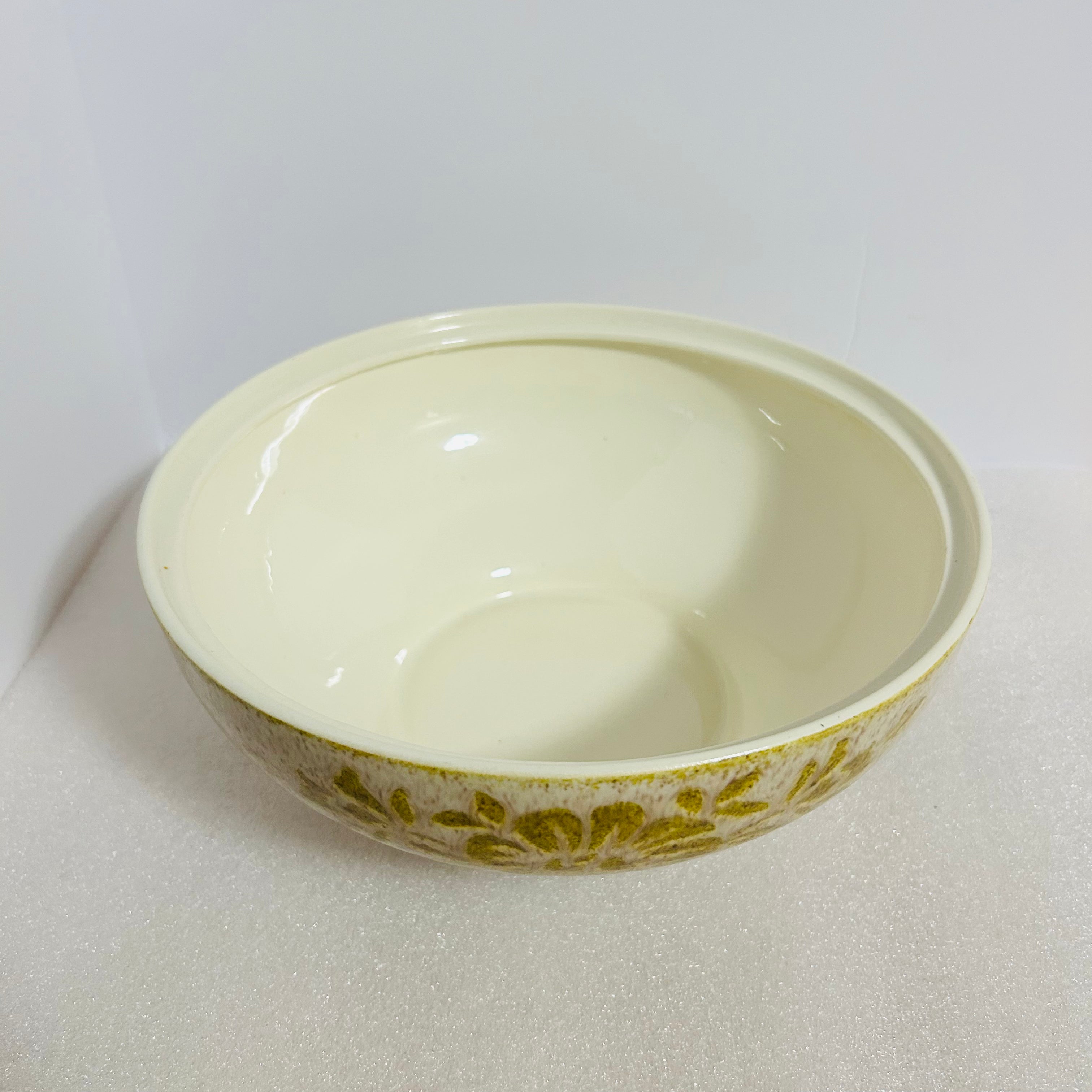 Vintage Red Wing Damask Covered Bowl 10” Green Floral w Original Lid