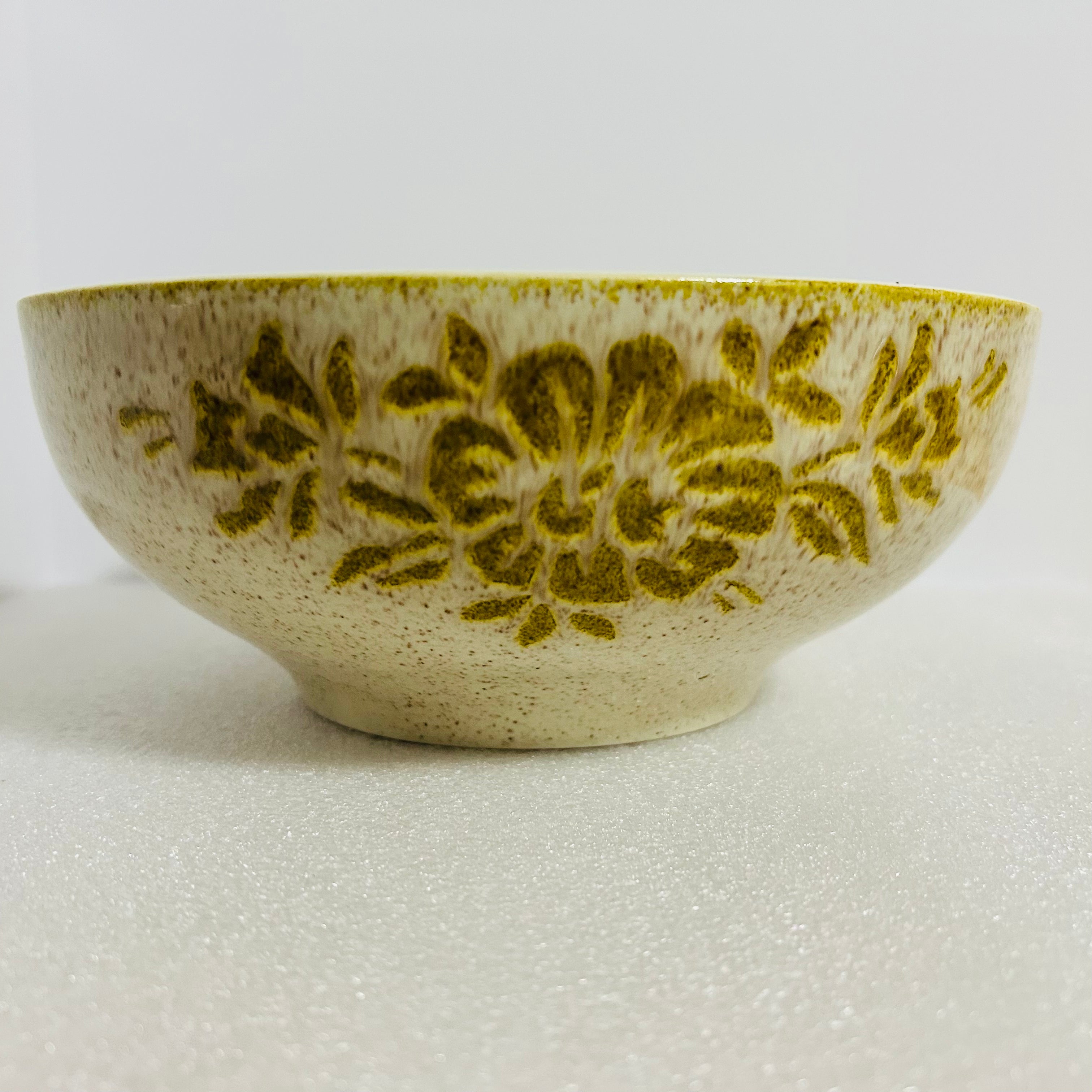 Vintage Red Wing Damask Covered Bowl 10” Green Floral w Original Lid