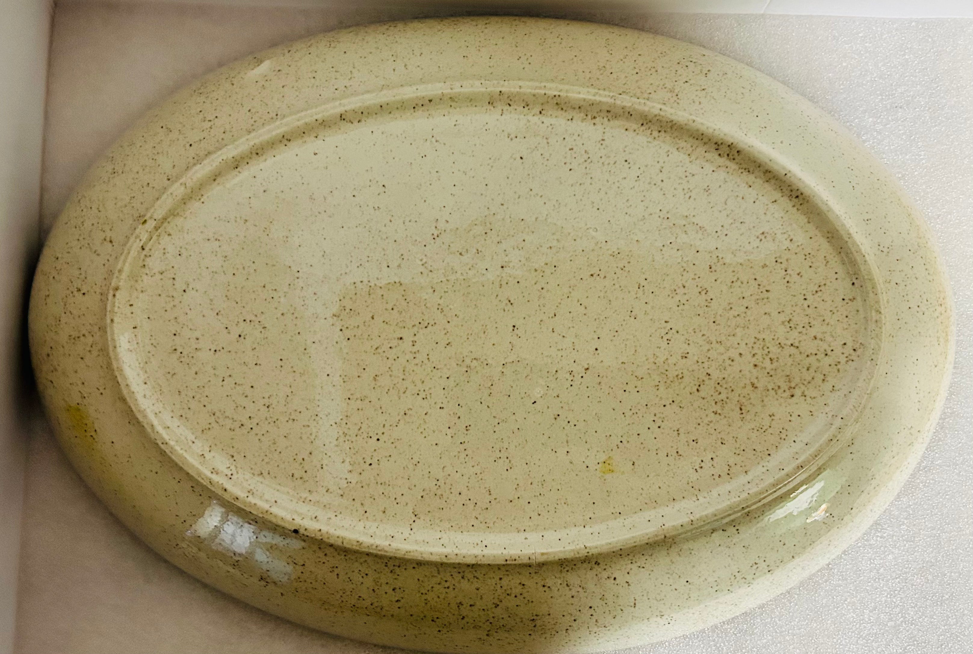 Vintage Red Wing USA 14.5" Oval Platter Avocado Floral Stoneware MCM