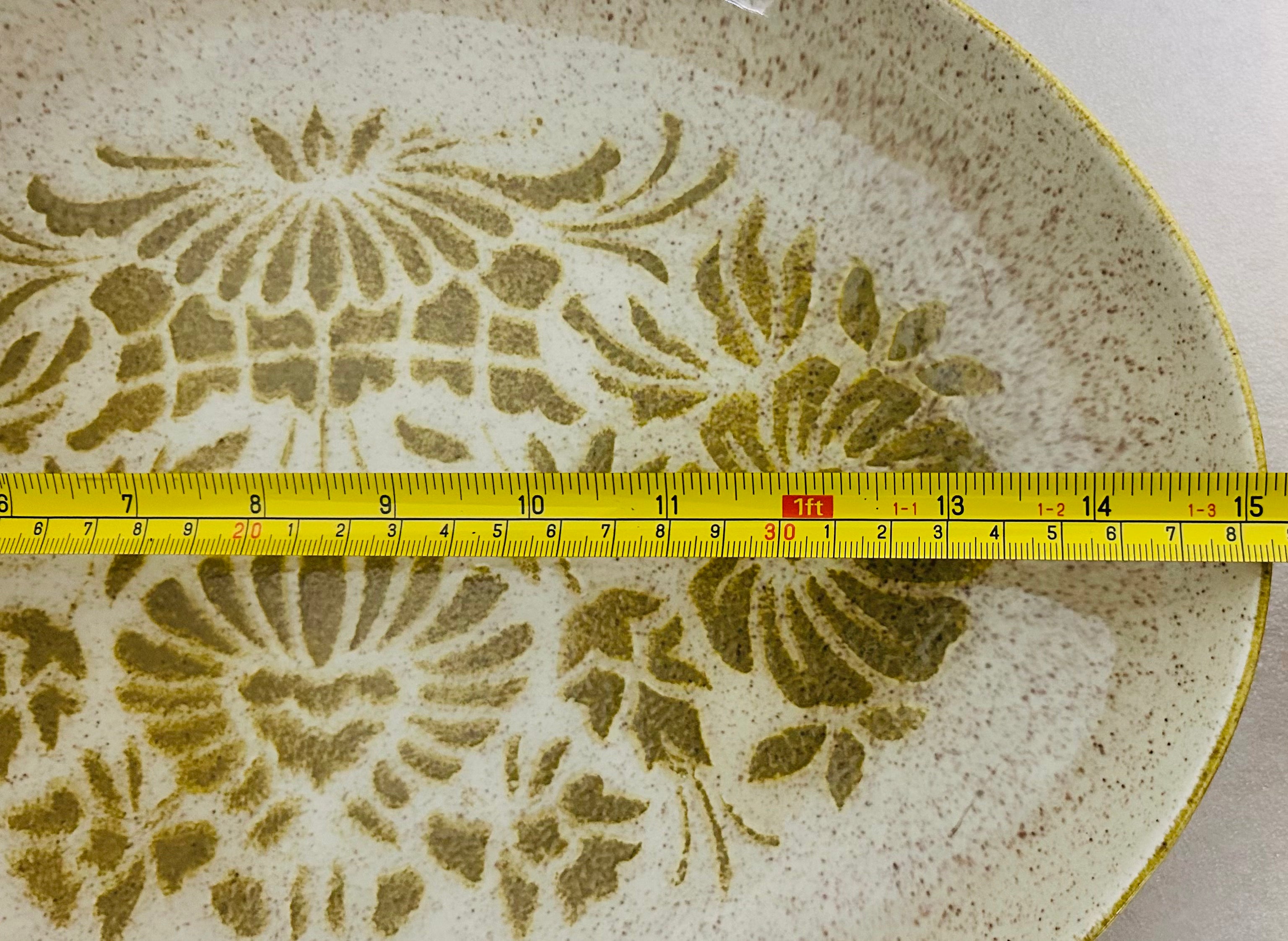 Vintage Red Wing USA 14.5" Oval Platter Avocado Floral Stoneware MCM