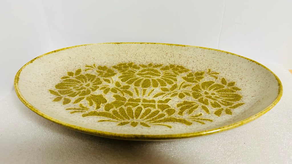 Vintage Red Wing Damask 24 Oval Platter Oven Proof Avocado Floral