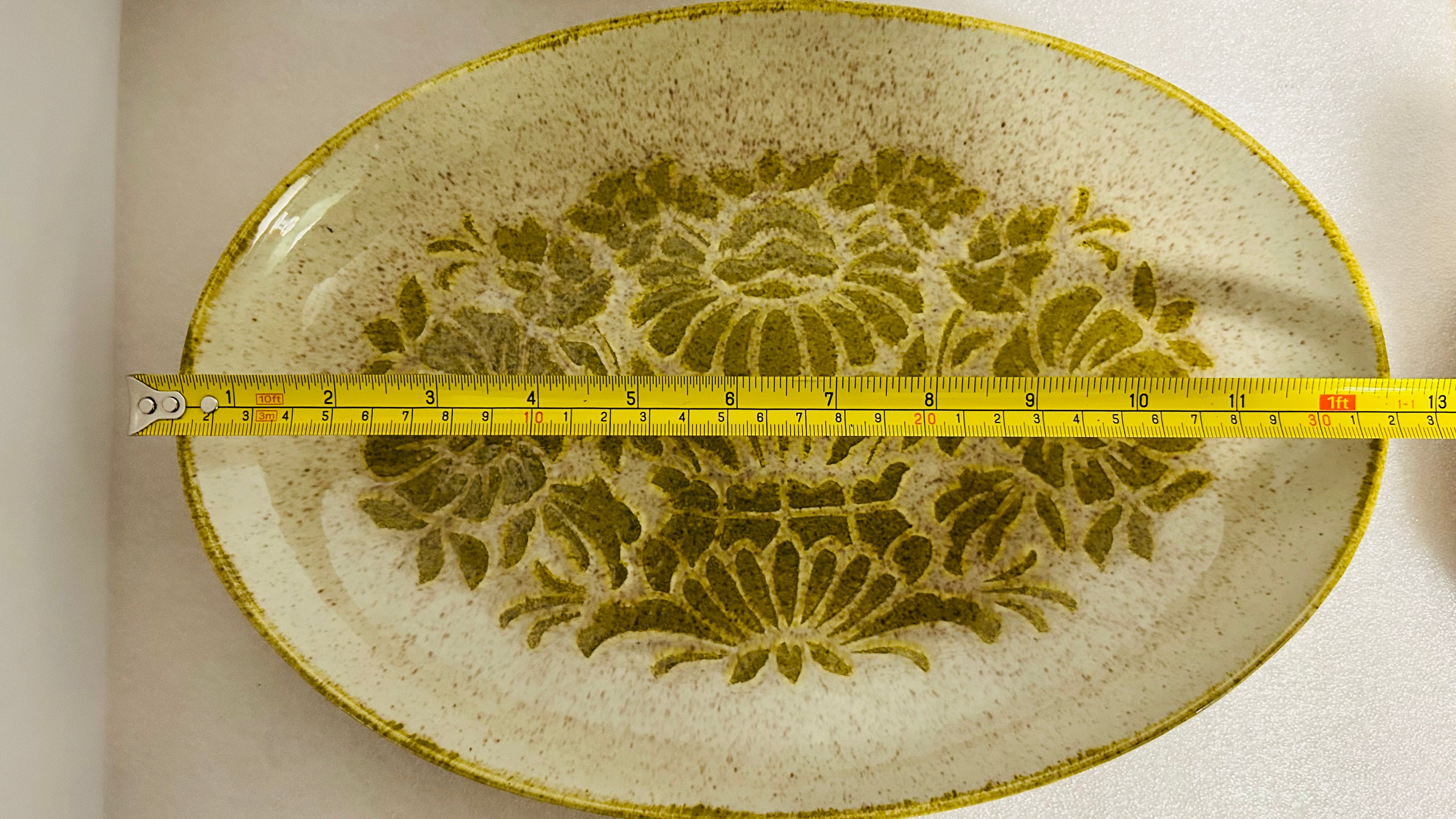 Vintage Red Wing Damask 24 Oval Platter Oven Proof Avocado Floral