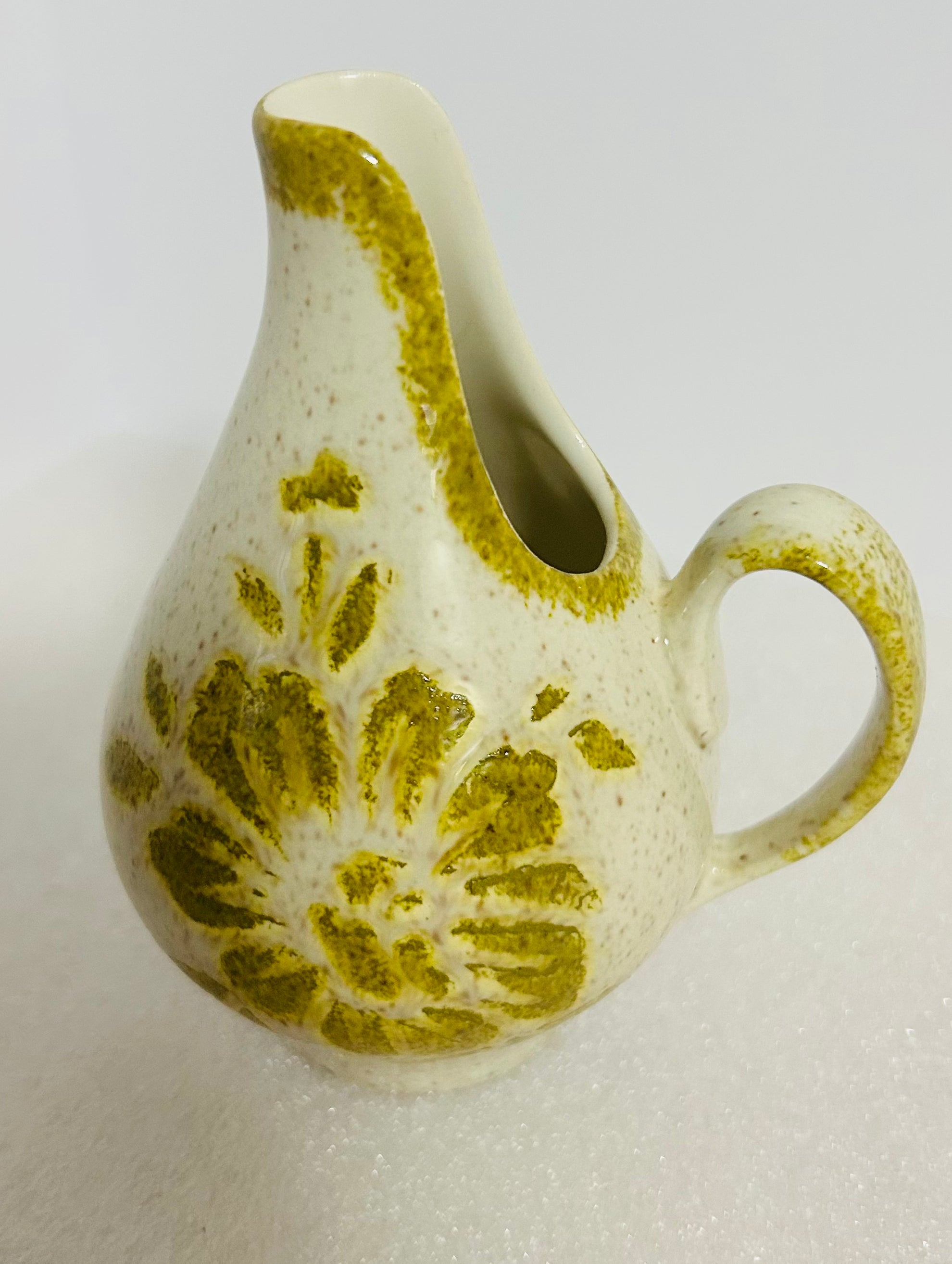 Vintage Red Wing Pottery Damask Mini Creamer – Green Floral – Approx. 4” – USA
