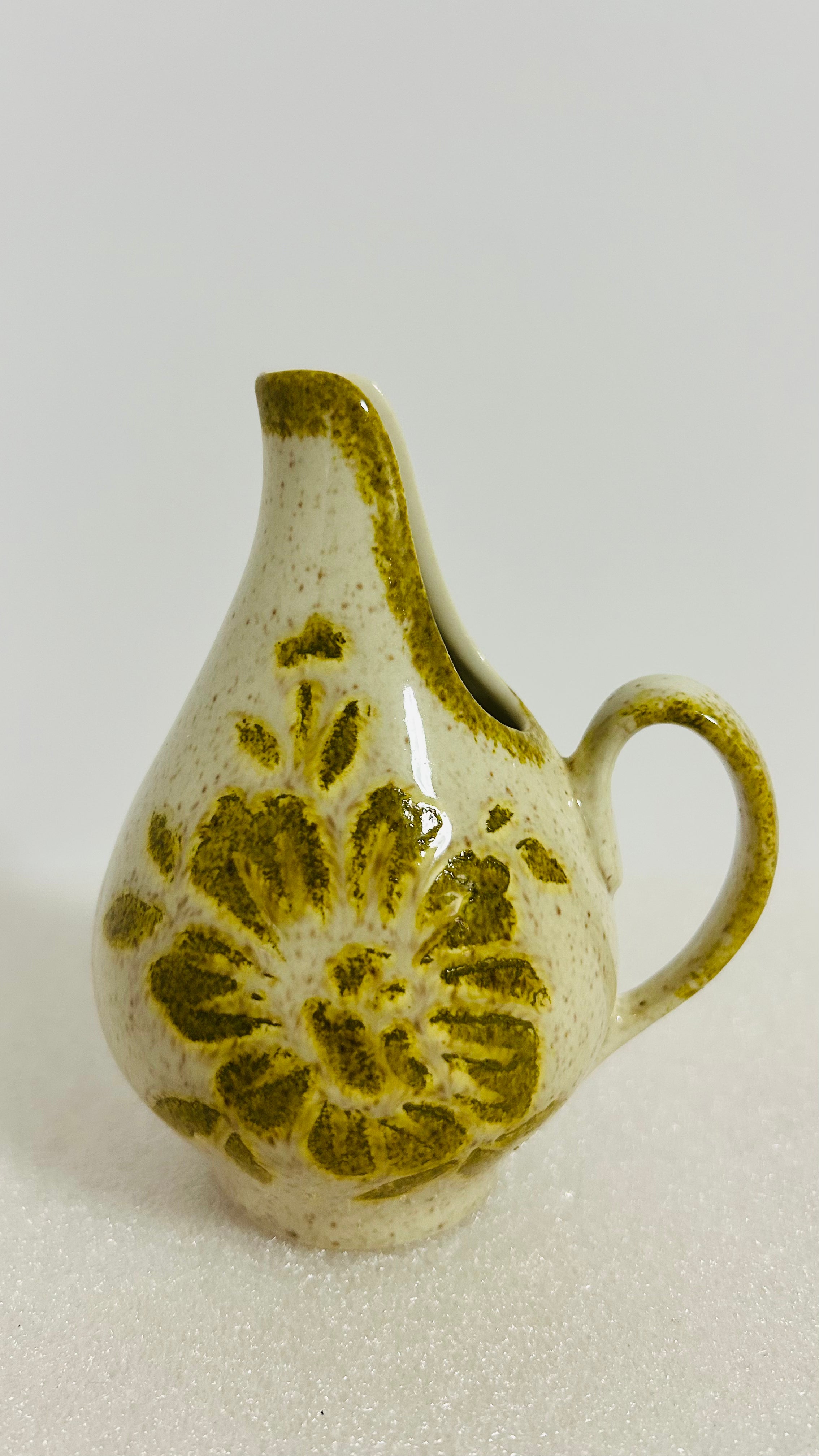 Vintage Red Wing Pottery Damask Mini Creamer – Green Floral – Approx. 4” – USA