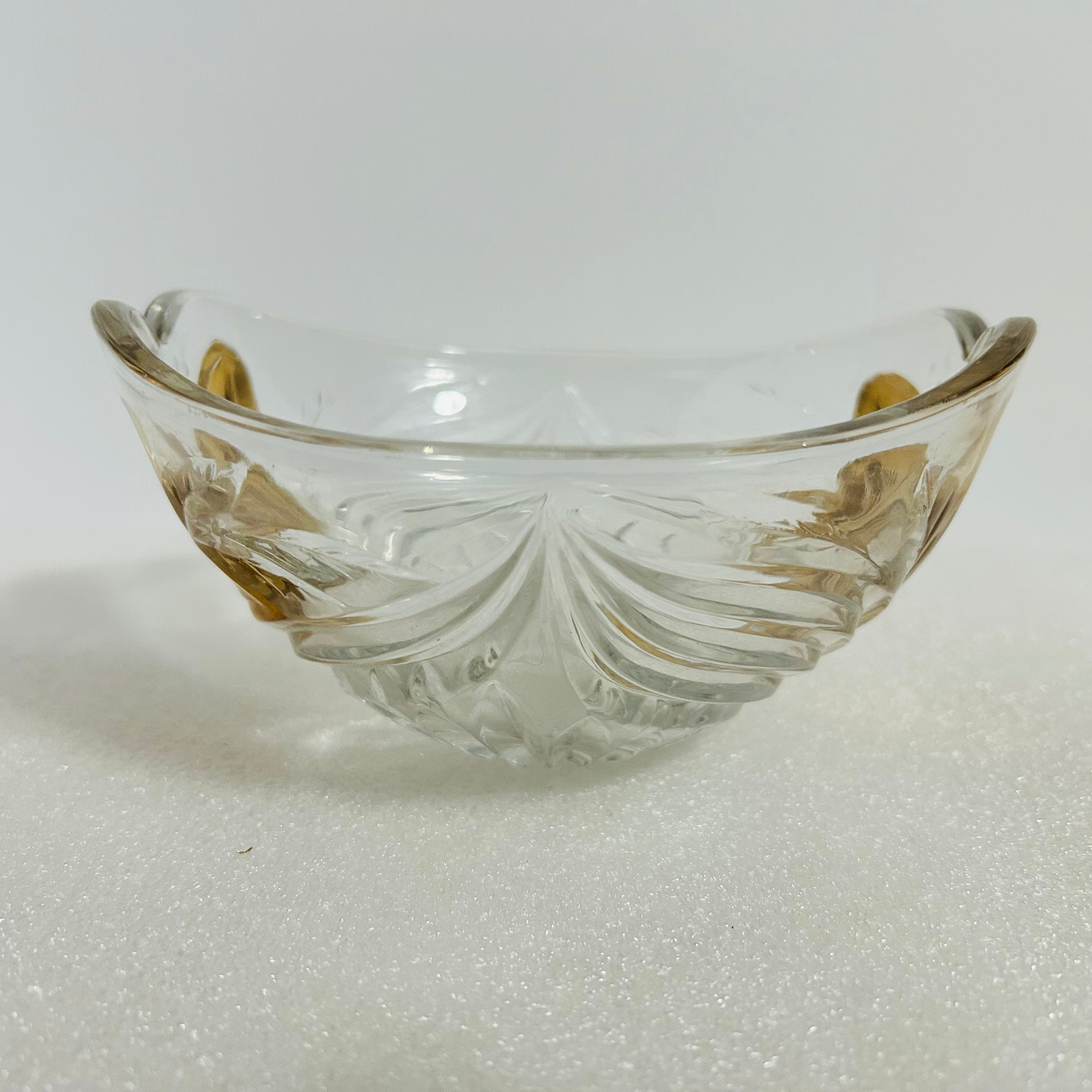 Vintage Clear Pressed Glass Candy Dish Gold Leaf 6 Inch Bowl