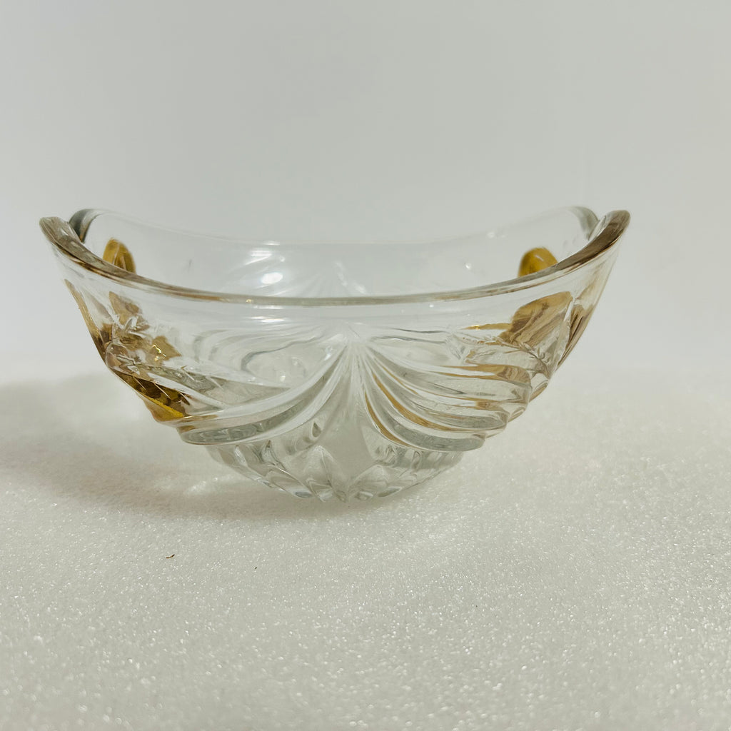 Vintage Clear Pressed Glass Candy Dish Gold Leaf 6 Inch Bowl