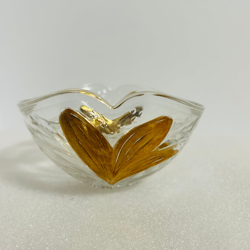 Vintage Clear Pressed Glass Candy Dish Gold Leaf 6 Inch Bowl