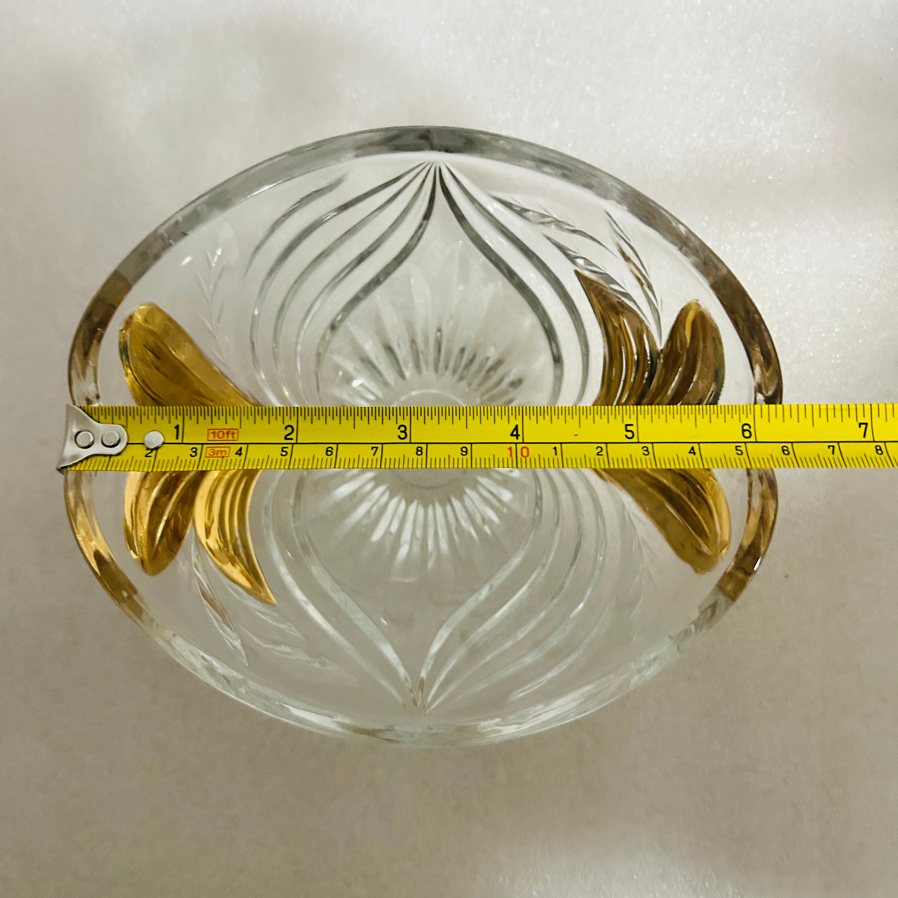 Vintage Clear Pressed Glass Candy Dish Gold Leaf 6 Inch Bowl