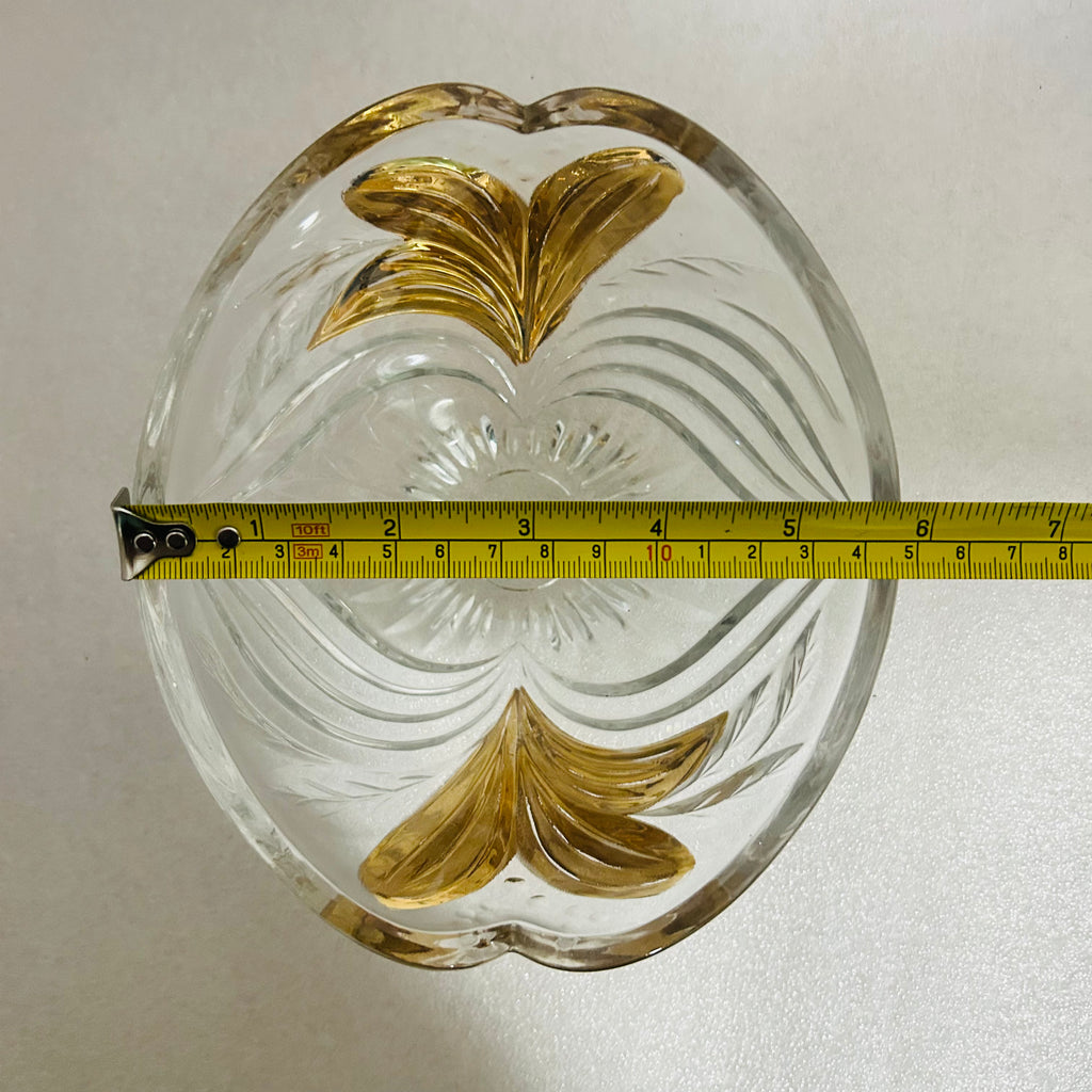 Vintage Clear Pressed Glass Candy Dish Gold Leaf 6 Inch Bowl