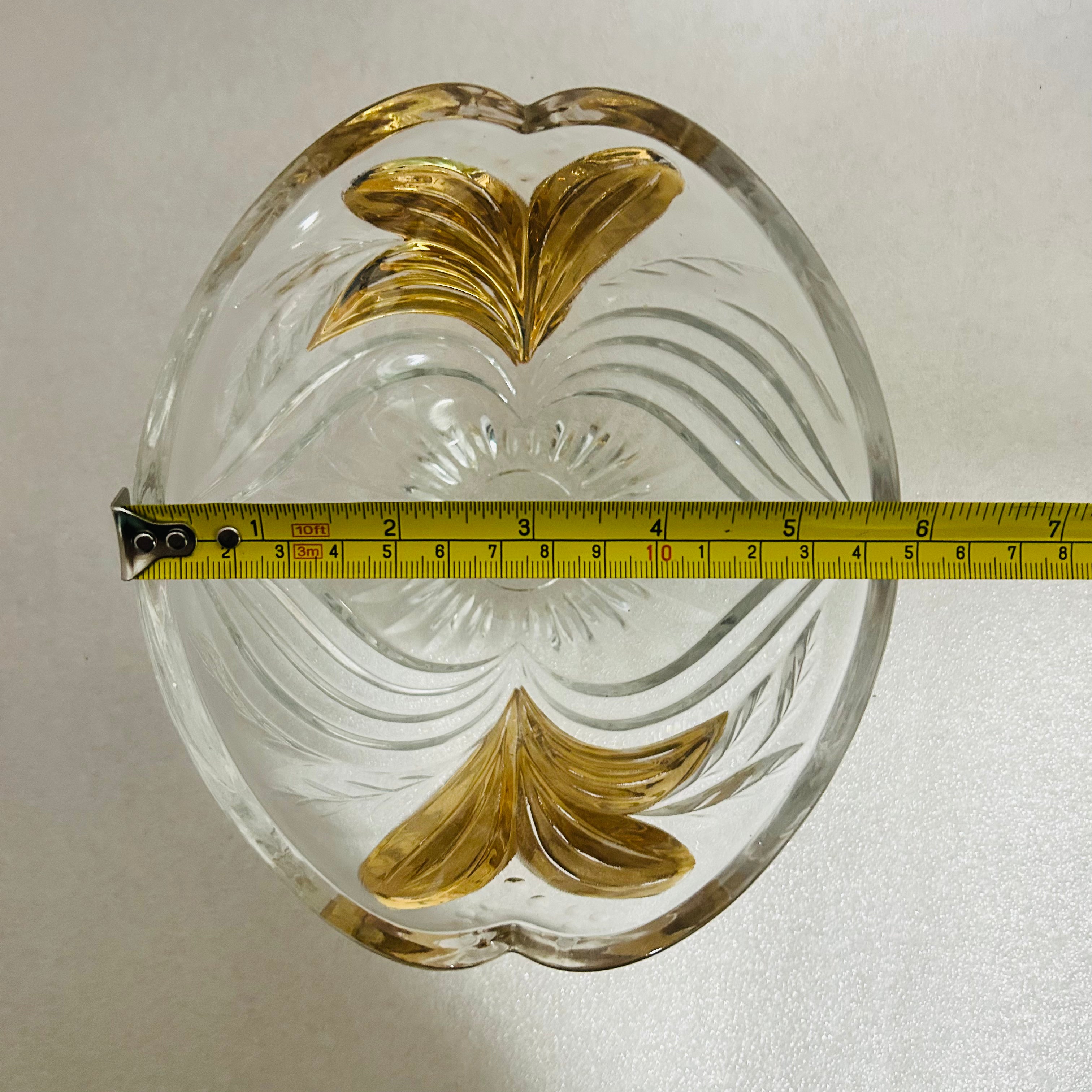 Vintage Clear Pressed Glass Candy Dish Gold Leaf 6 Inch Bowl