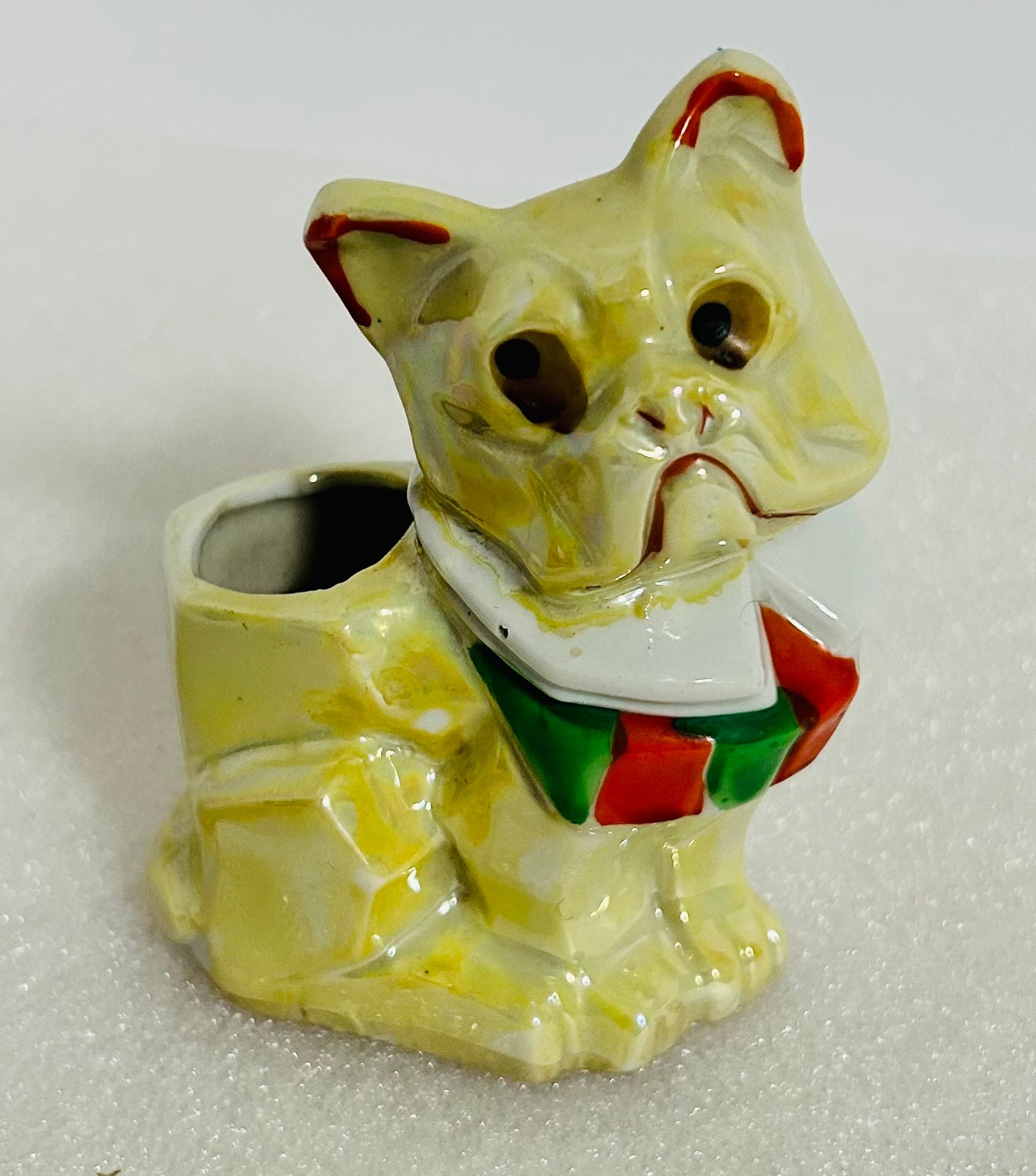 Vintage Japan Bulldog Planter Yellow Marbled Ceramic Dog 3.5”