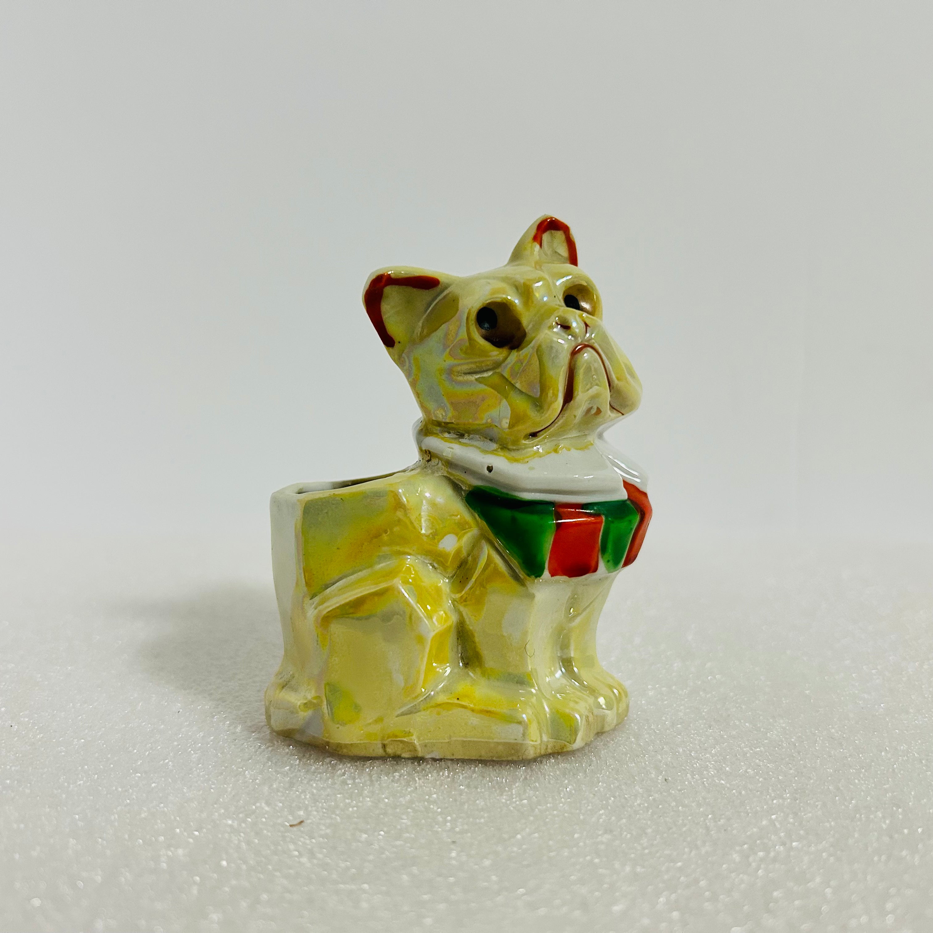Vintage Japan Bulldog Planter Yellow Marbled Ceramic Dog 3.5”