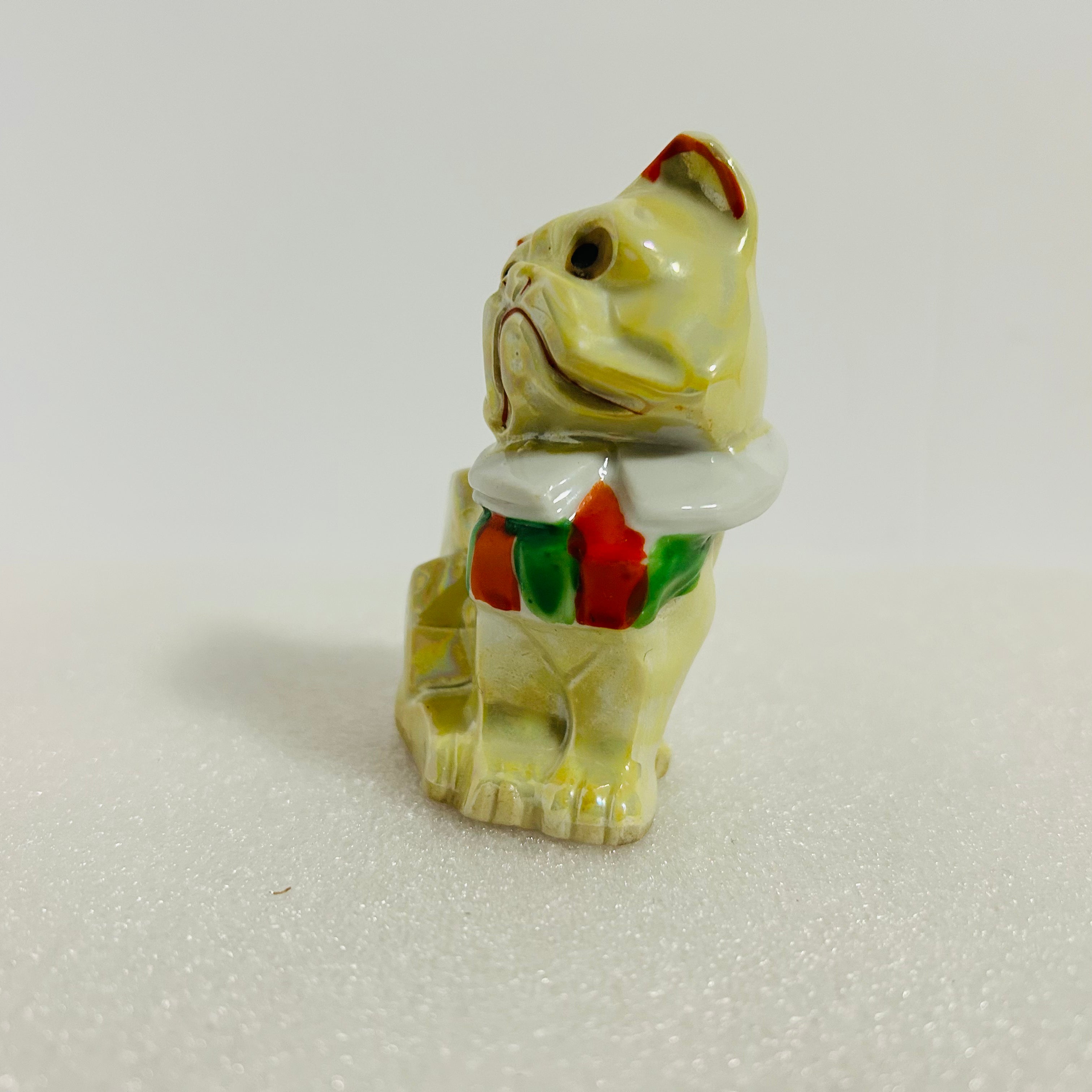 Vintage Japan Bulldog Planter Yellow Marbled Ceramic Dog 3.5”