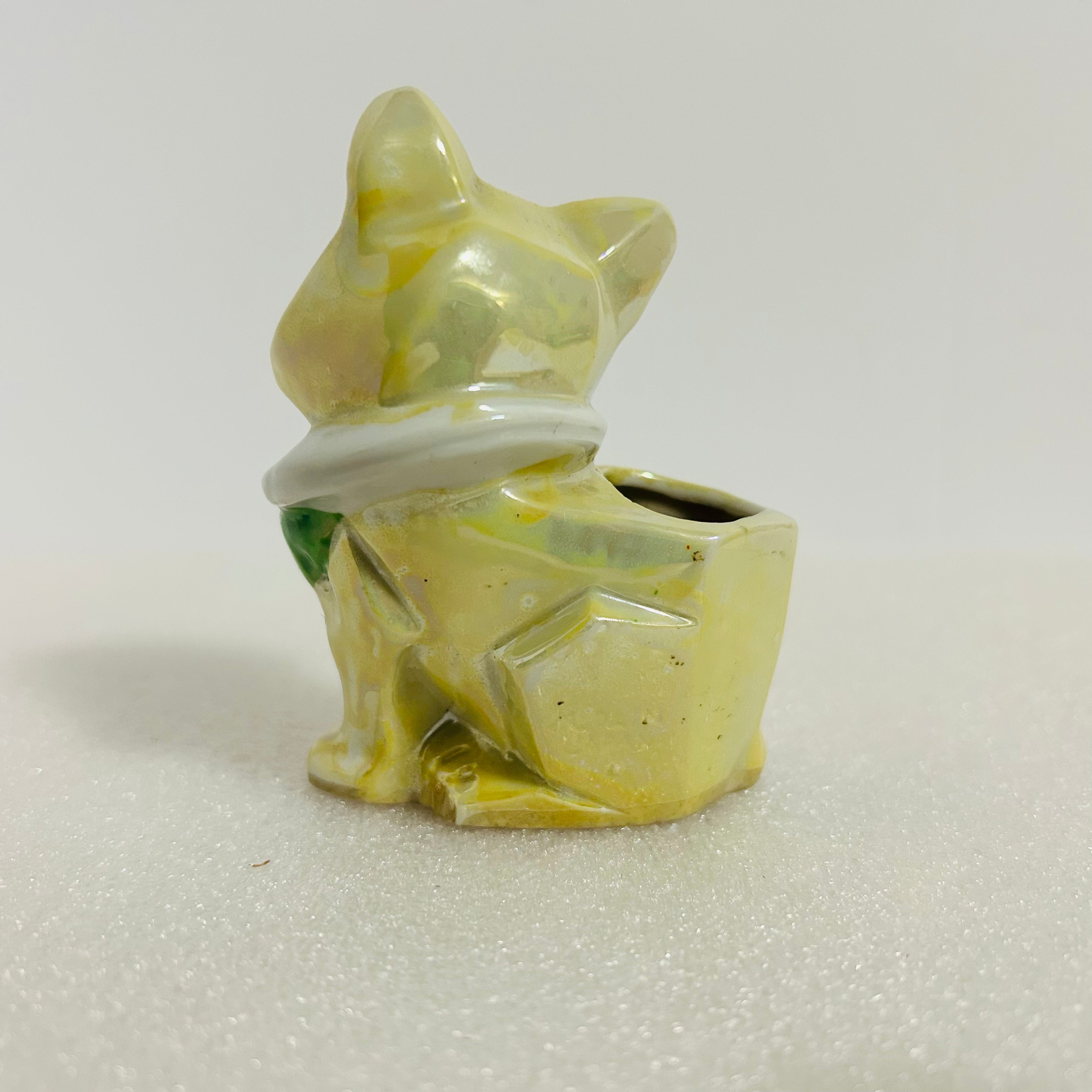 Vintage Japan Bulldog Planter Yellow Marbled Ceramic Dog 3.5”