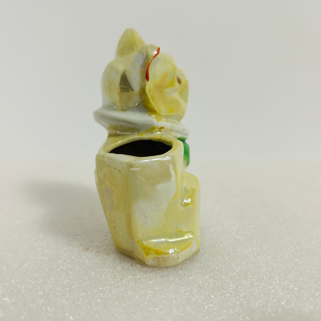 Vintage Japan Bulldog Planter Yellow Marbled Ceramic Dog 3.5”