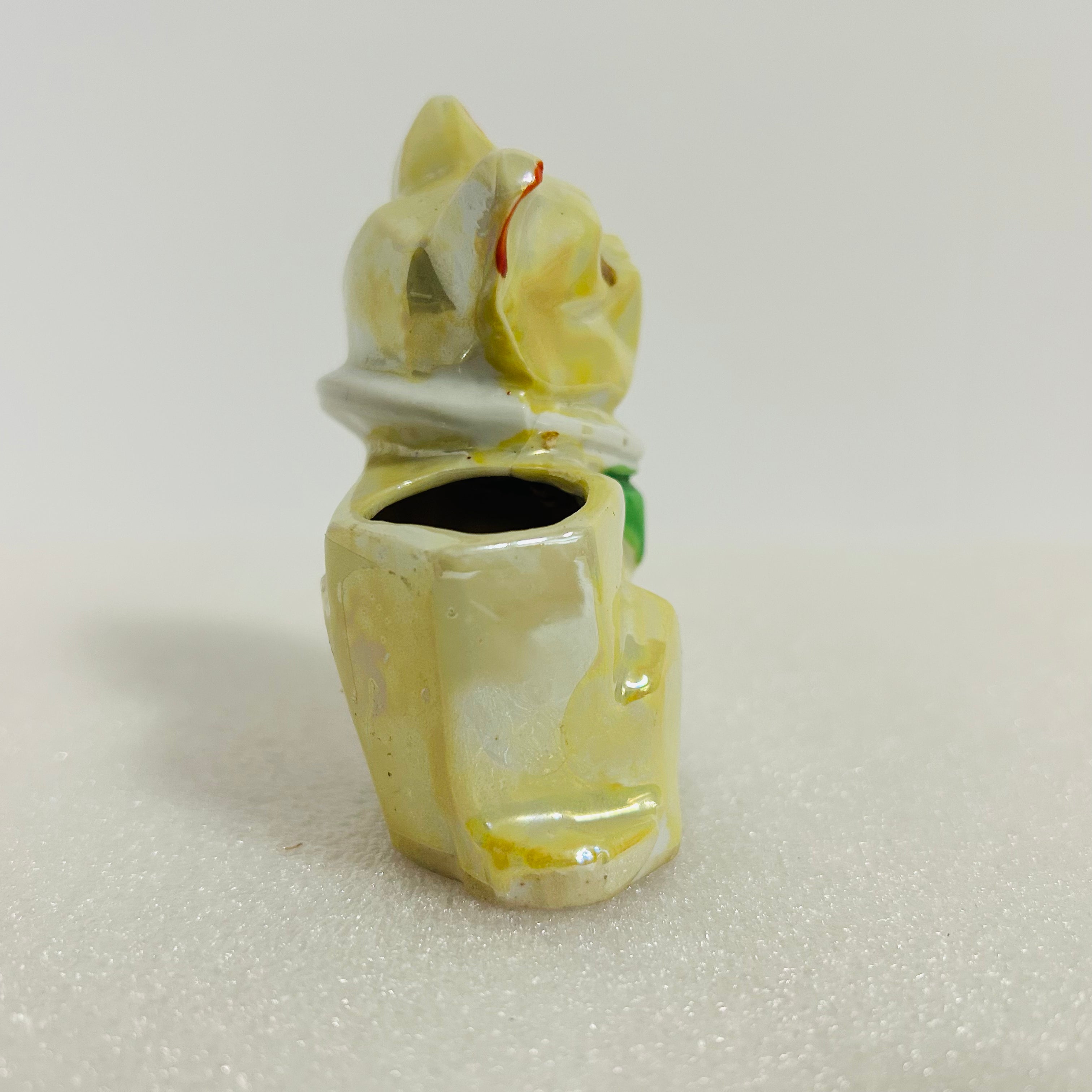 Vintage Japan Bulldog Planter Yellow Marbled Ceramic Dog 3.5”