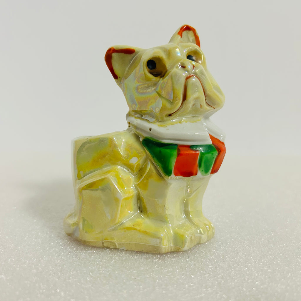 Vintage Japan Bulldog Planter Yellow Marbled Ceramic Dog 3.5”