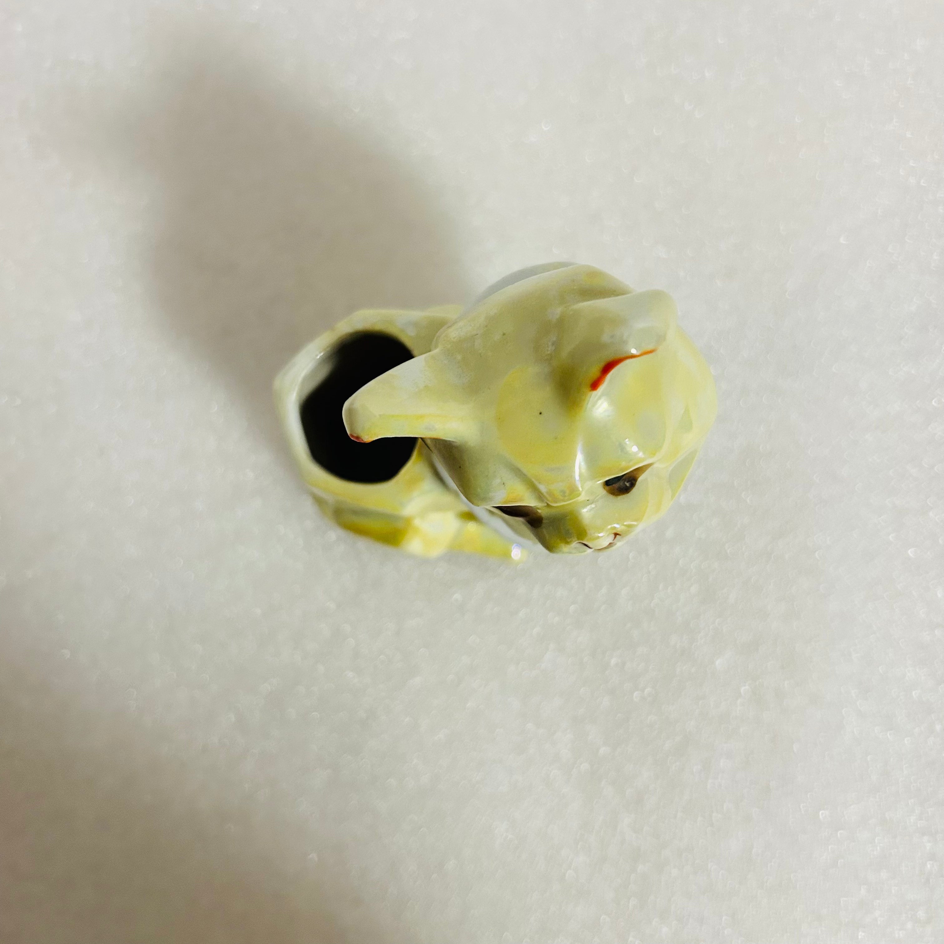 Vintage Japan Bulldog Planter Yellow Marbled Ceramic Dog 3.5”