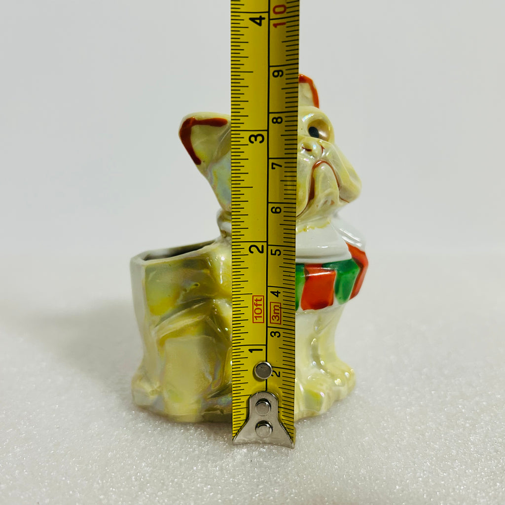 Vintage Japan Bulldog Planter Yellow Marbled Ceramic Dog 3.5”