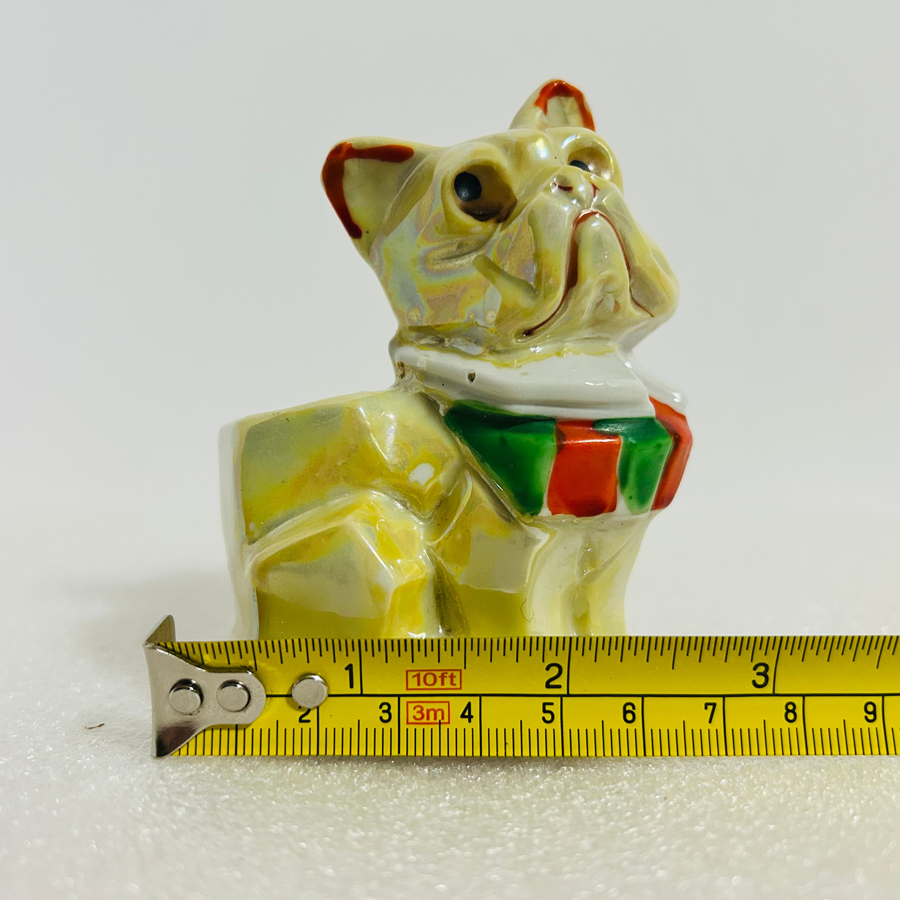 Vintage Japan Bulldog Planter Yellow Marbled Ceramic Dog 3.5”