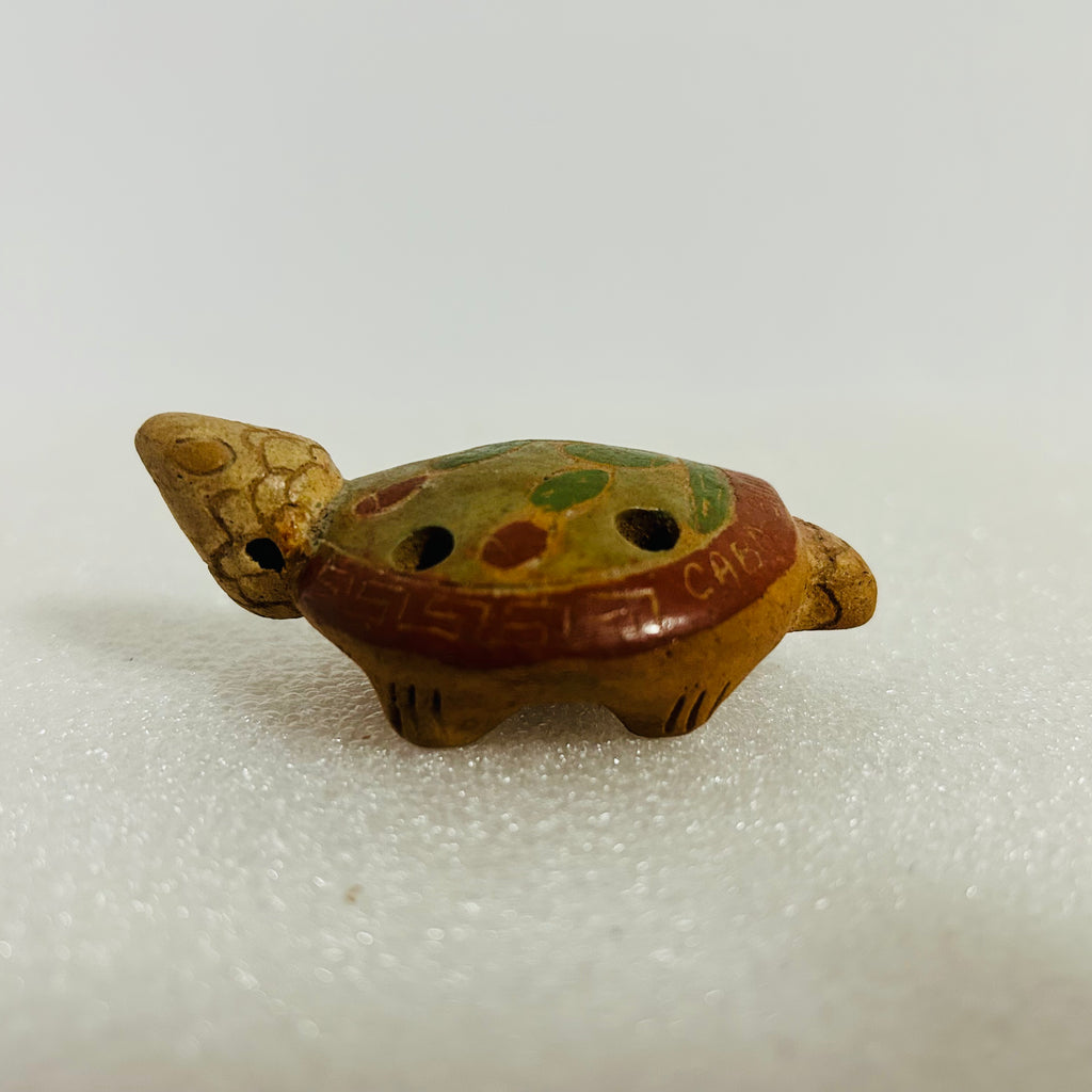 Vintage Cabo San Lucas Mexico Clay Turtle Whistle Ocarina 3in