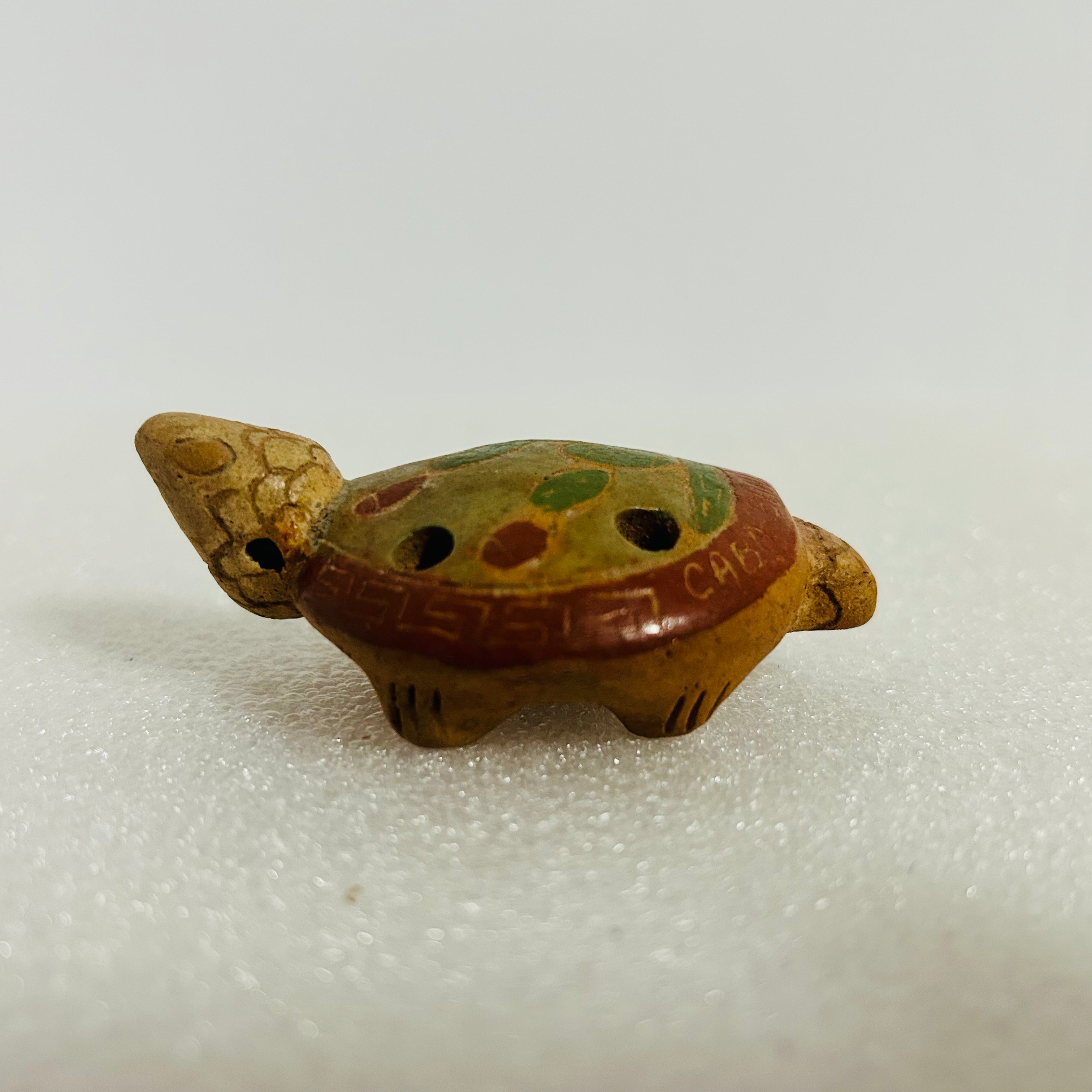 Vintage Cabo San Lucas Mexico Clay Turtle Whistle Ocarina 3in