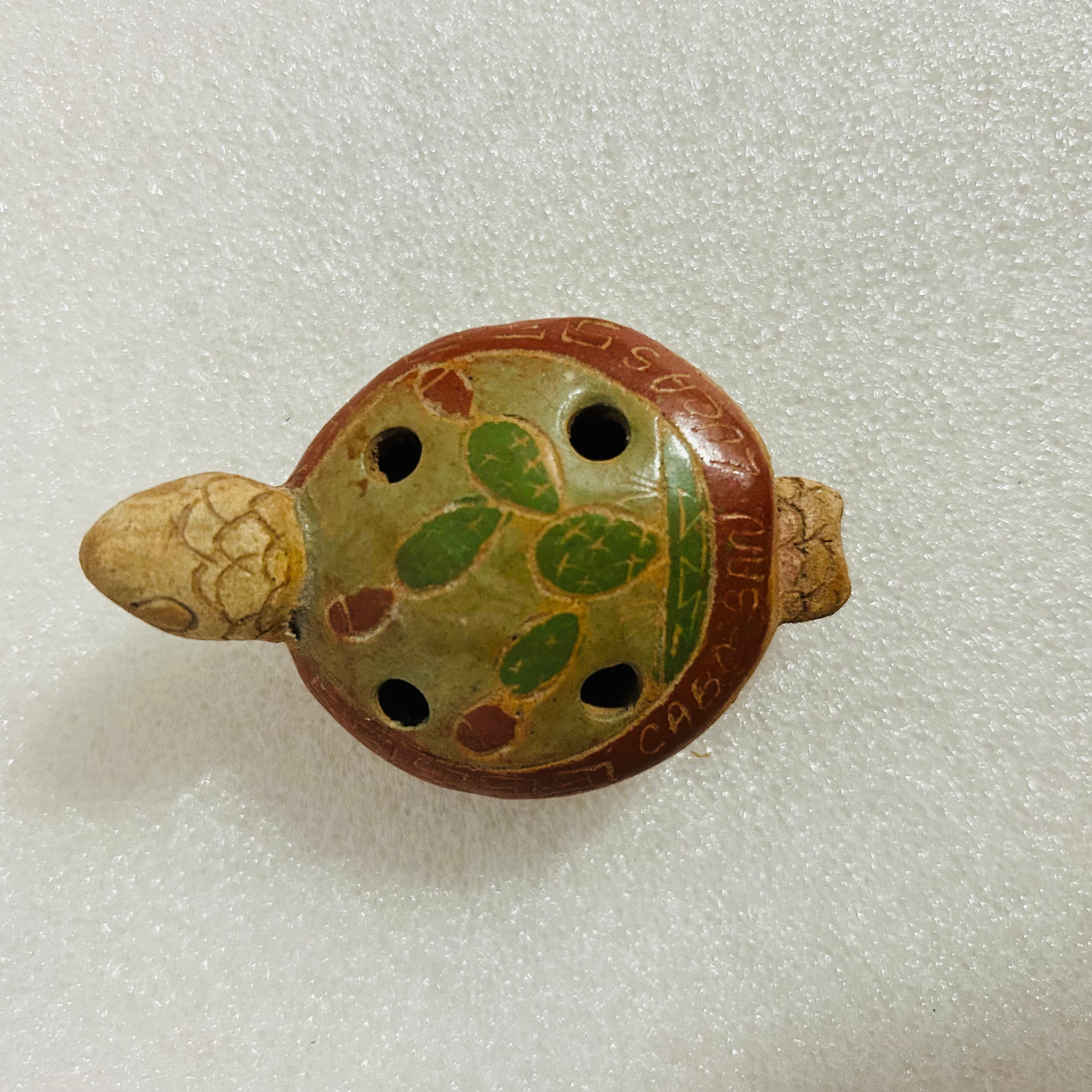 Vintage Cabo San Lucas Mexico Clay Turtle Whistle Ocarina 3in