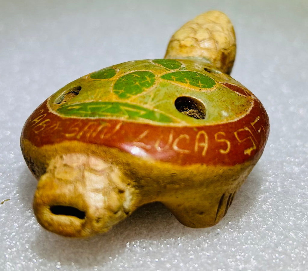 Vintage Cabo San Lucas Mexico Clay Turtle Whistle Ocarina 3in