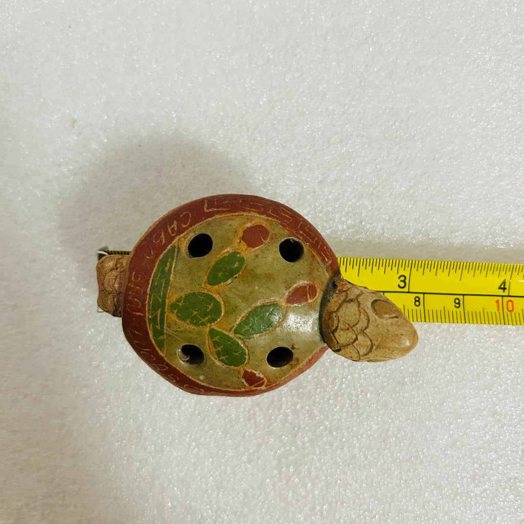 Vintage Cabo San Lucas Mexico Clay Turtle Whistle Ocarina 3in