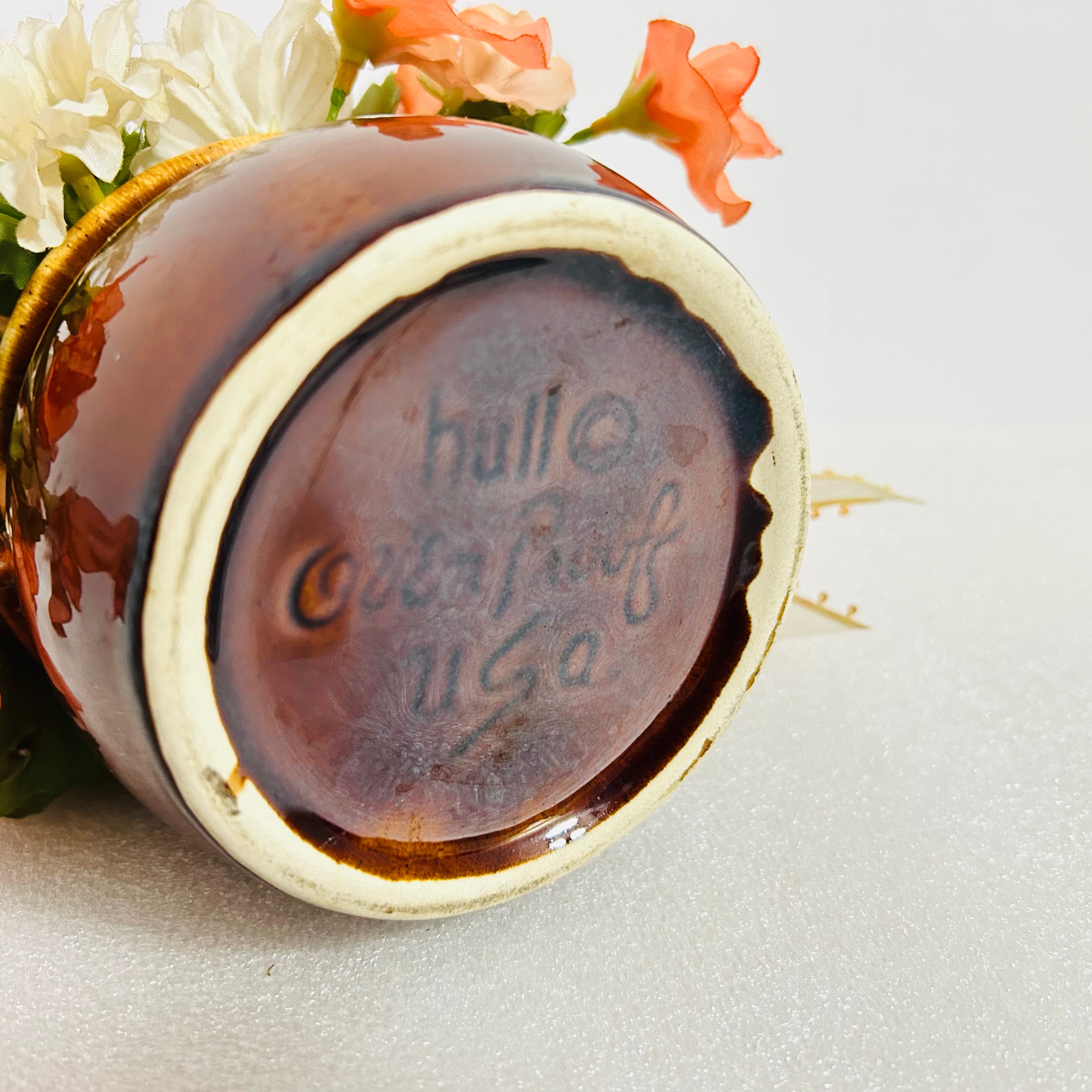 Hull USA Brown Drip Pottery Planter Small Jardiniere