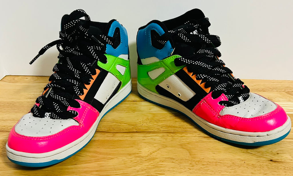 DC Rebound Hi Womens 8 Multicolor Neon Skate Shoes 302164