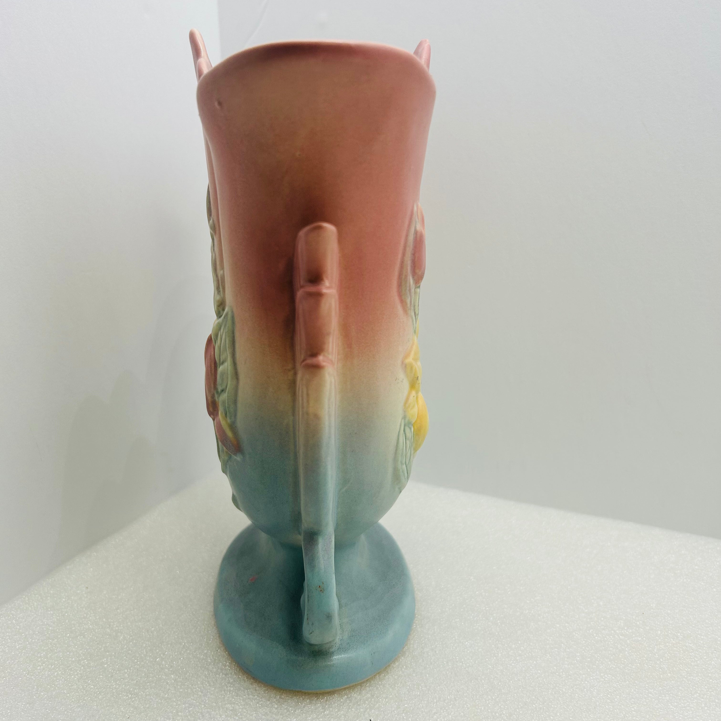 Hull Art Pottery Vase 118 Matte Pink Blue Floral USA Vintage 8in