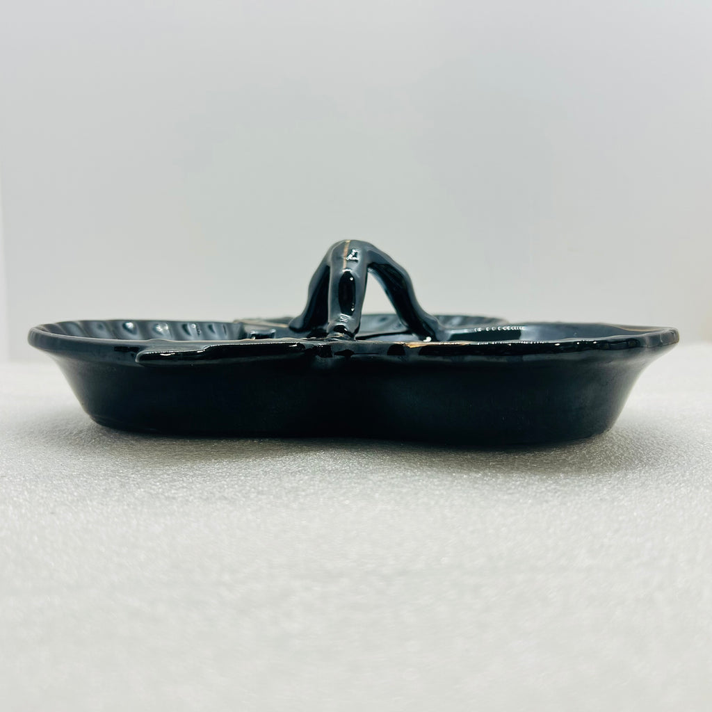 Vintage Maruhon Ware Hand Painted Japan 3 Section Candy Nut Dish Black